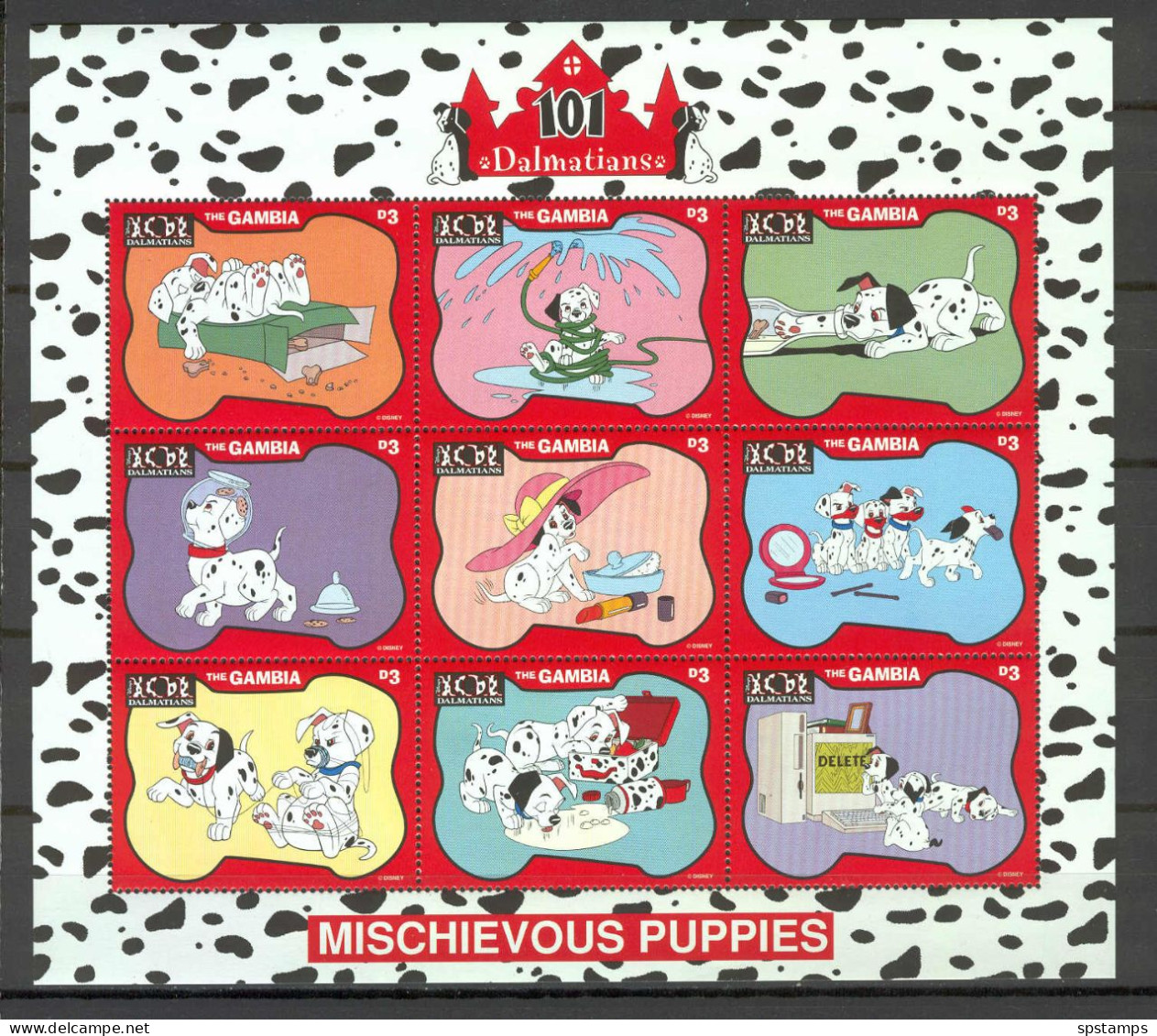Disney Gambia 1997 101 Dalmatians - Mischievous Puppies Sheetlet MNH - Disney