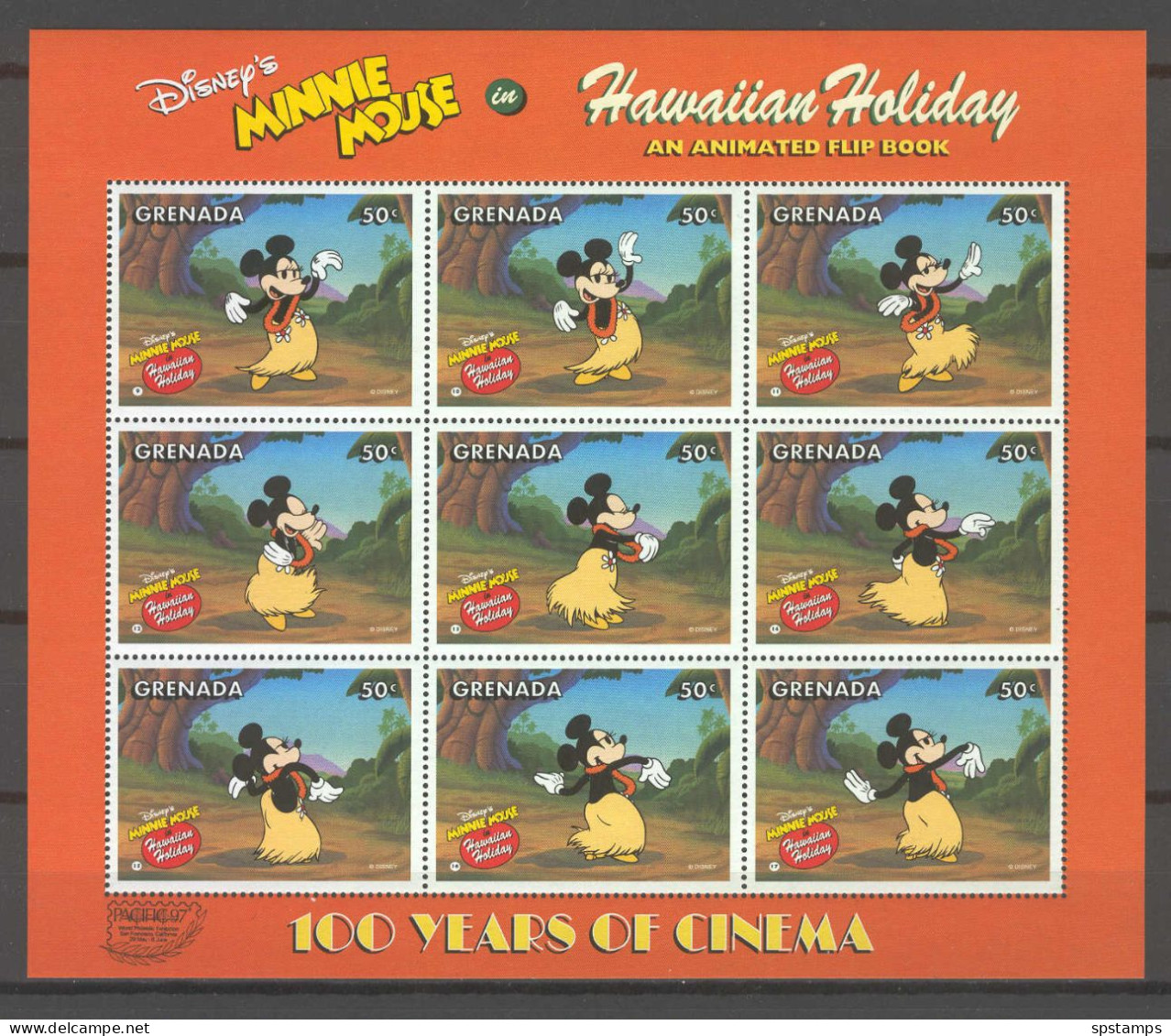 Disney Grenada 1997 Minnie - Hawaiian Holiday Sheetlet #2 MNH - Disney