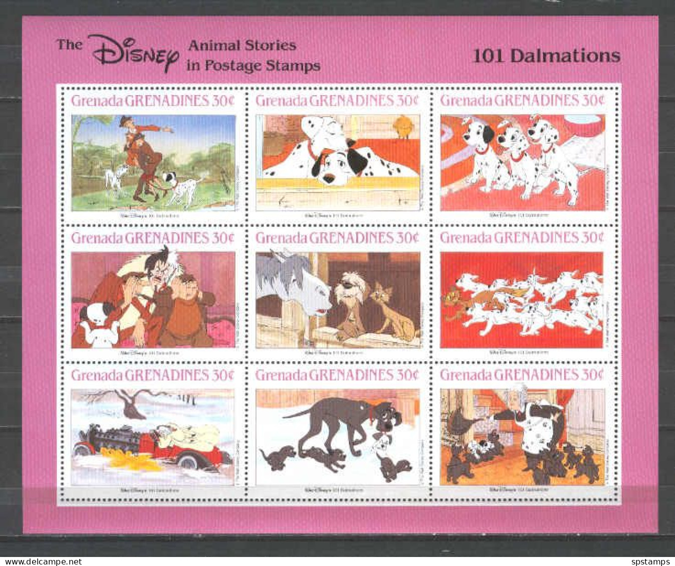 Disney Grenada Gr 1988 Animal Stories - 101 Dalmations Sheetlet MNH - Disney