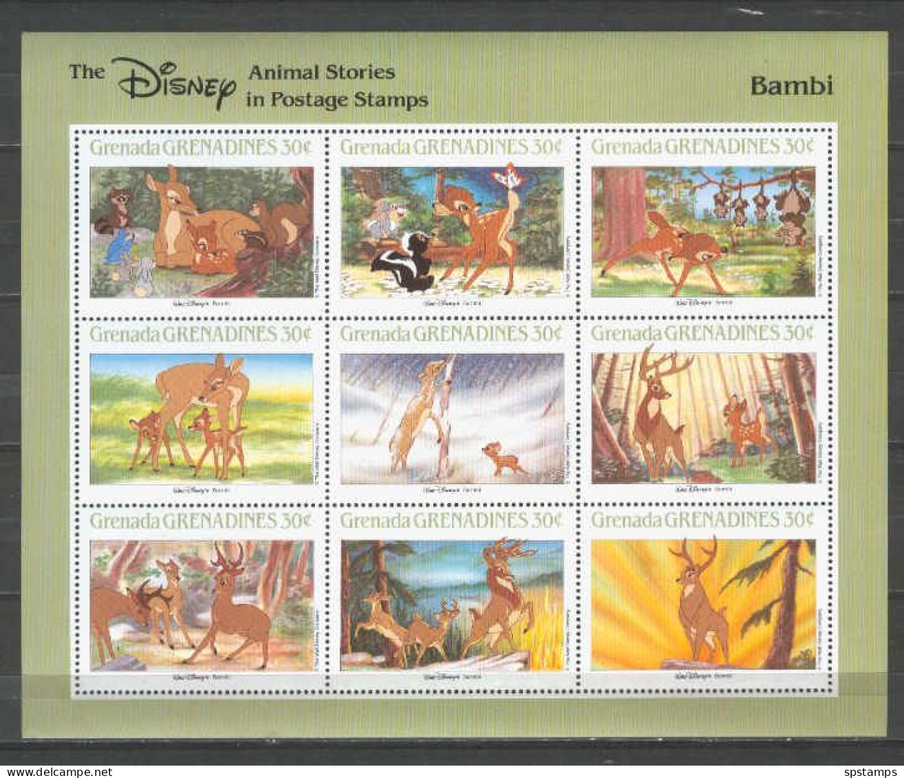 Disney Grenada Gr 1988 Animal Stories - Bambi Sheetlet MNH - Disney