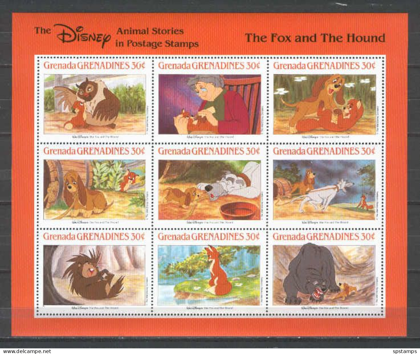 Disney Grenada Gr 1988 Animal Stories - The Fox And The Hound Sheetlet MNH - Disney
