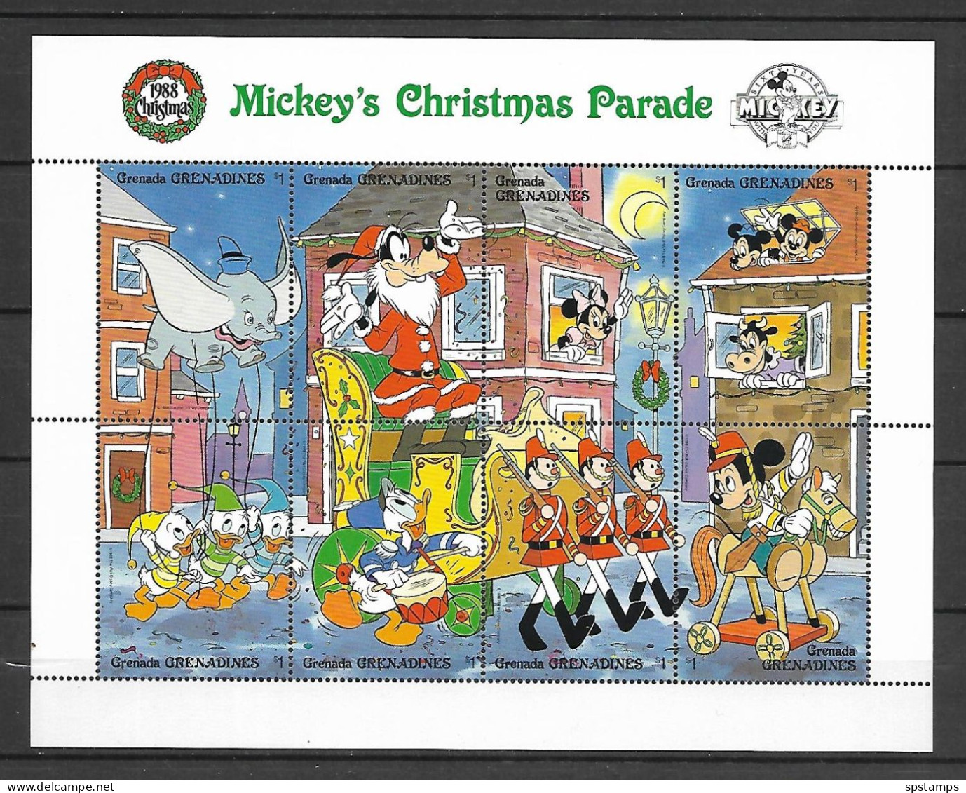 Disney Grenada Gr 1988 Mickey's Christmas Parade Sheetlet MNH - Disney