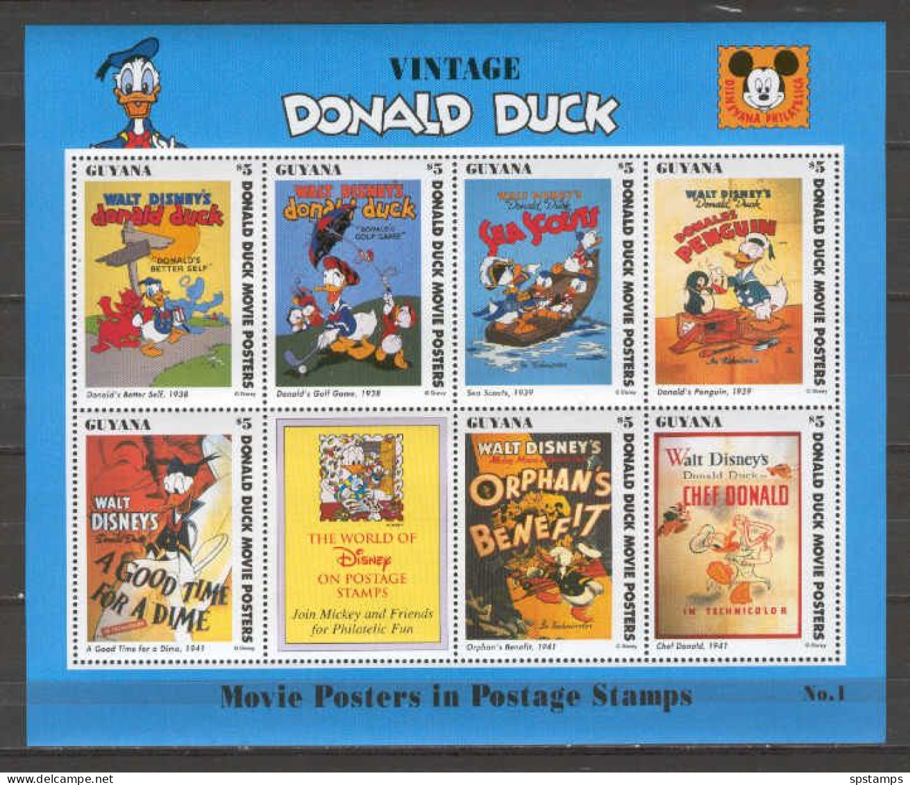 Disney Guyana 1993 Donald Duck - Movie Posters Sheetlet #1 MNH - Disney