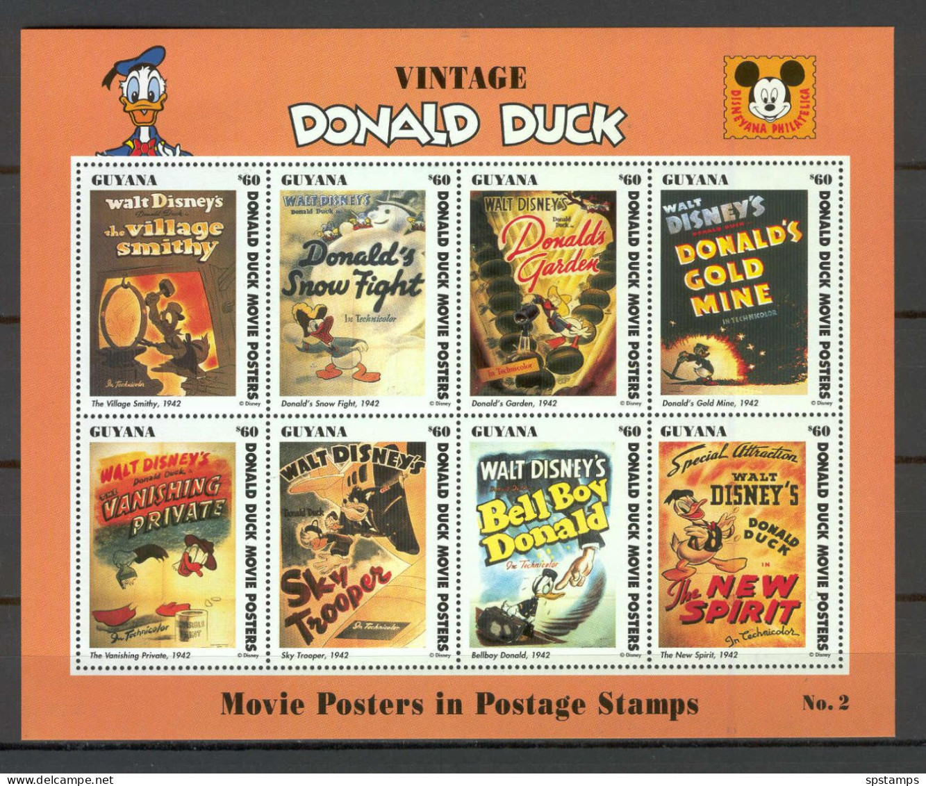 Disney Guyana 1993 Donald Duck - Movie Posters Sheetlet #2 (WITHOUT LABEL) MNH - Disney