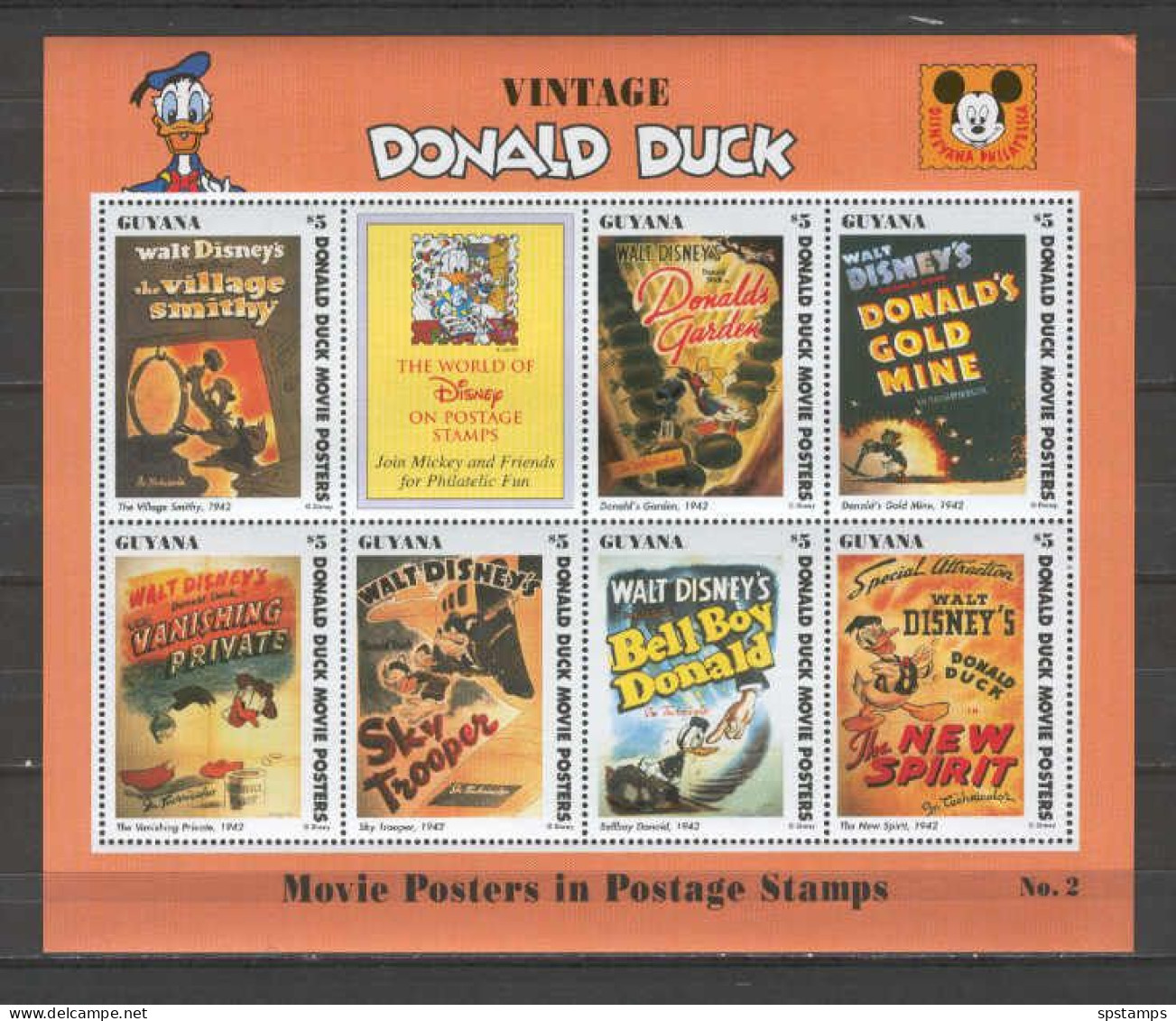 Disney Guyana 1993 Donald Duck - Movie Posters Sheetlet #2 MNH - Disney