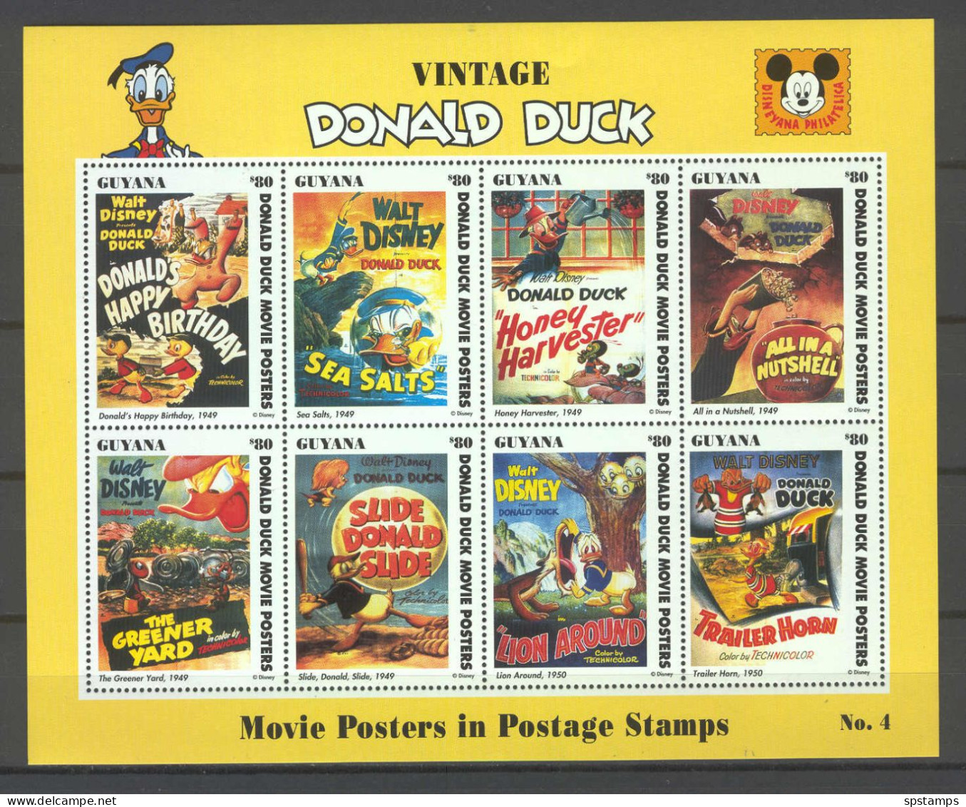 Disney Guyana 1993 Donald Duck - Movie Posters Sheetlet #4 (WITHOUT LABEL) MNH - Disney