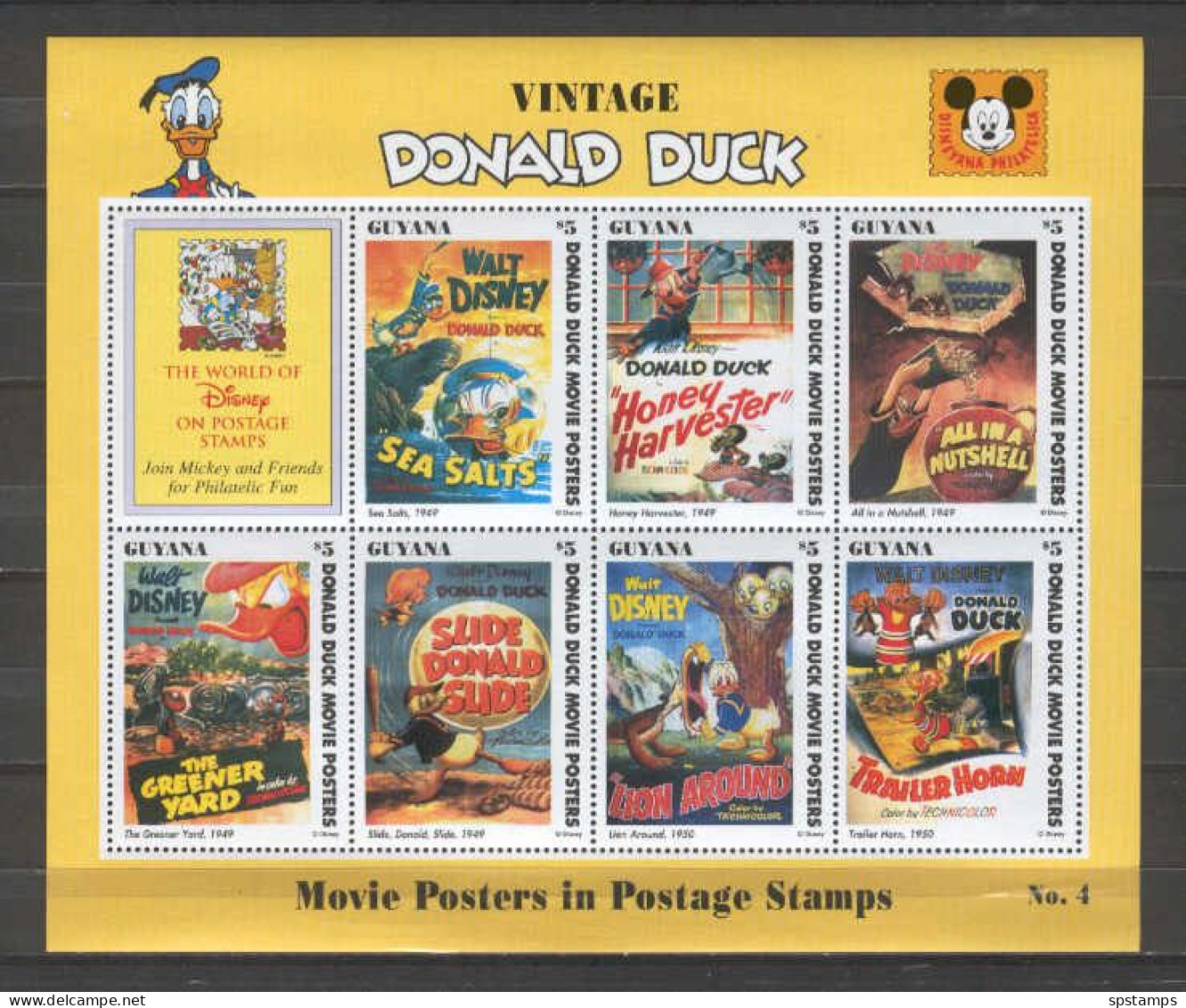 Disney Guyana 1993 Donald Duck - Movie Posters Sheetlet #4 MNH - Disney