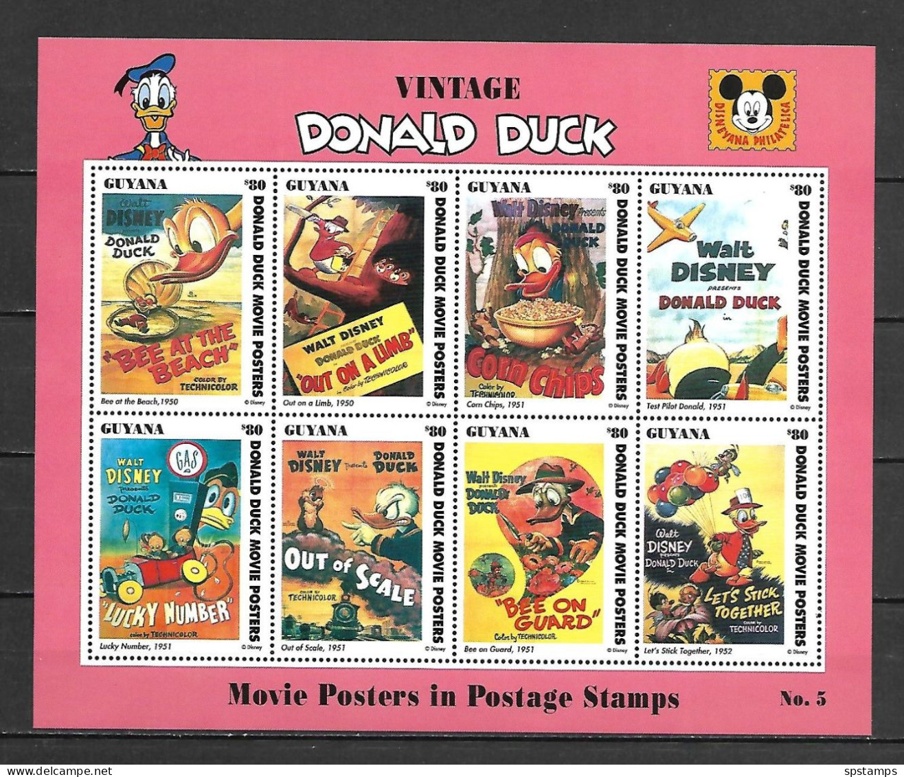 Disney Guyana 1993 Donald Duck - Movie Posters Sheetlet #5 (WITHOUT LABEL) MNH - Disney