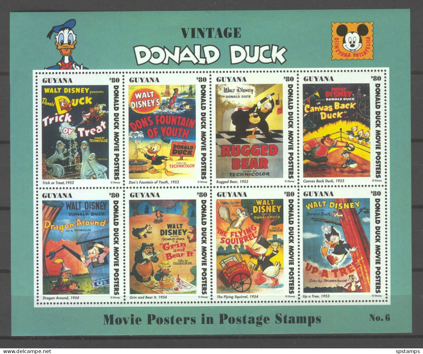 Disney Guyana 1993 Donald Duck - Movie Posters Sheetlet #6 (WITHOUT LABEL) MNH - Disney