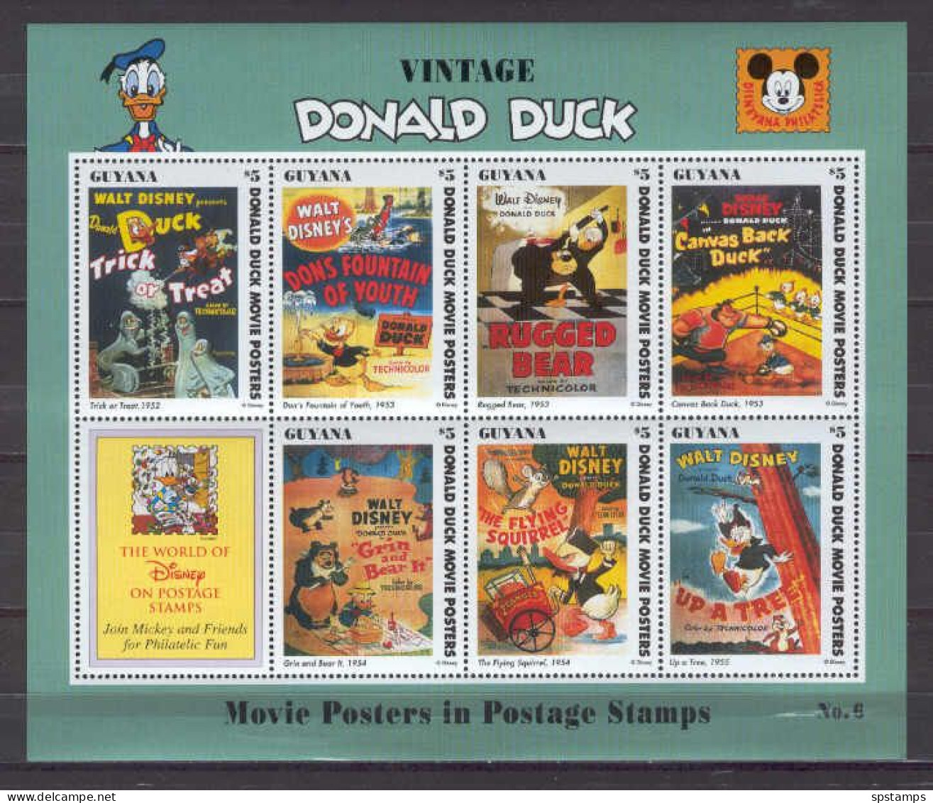 Disney Guyana 1993 Donald Duck - Movie Posters Sheetlet #6 MNH - Disney