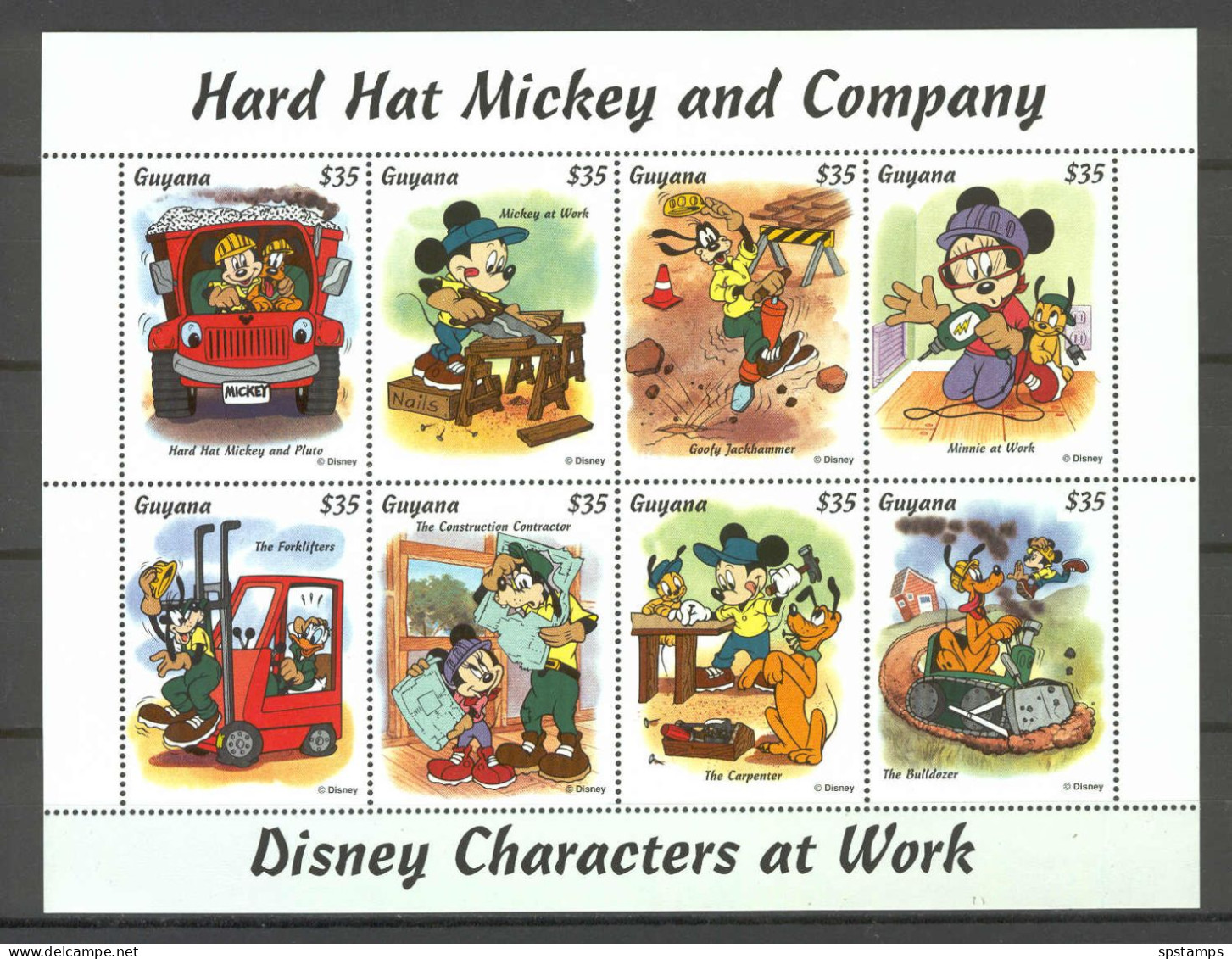 Disney Guyana 1995 Hard Hat Mickey And Company Sheetlet WITHOUT LABEL) MNH - Disney