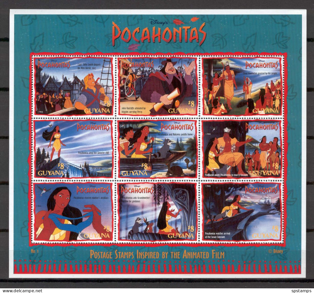 Disney Guyana 1995 Pocahontas Sheetlet #2 MNH - Disney