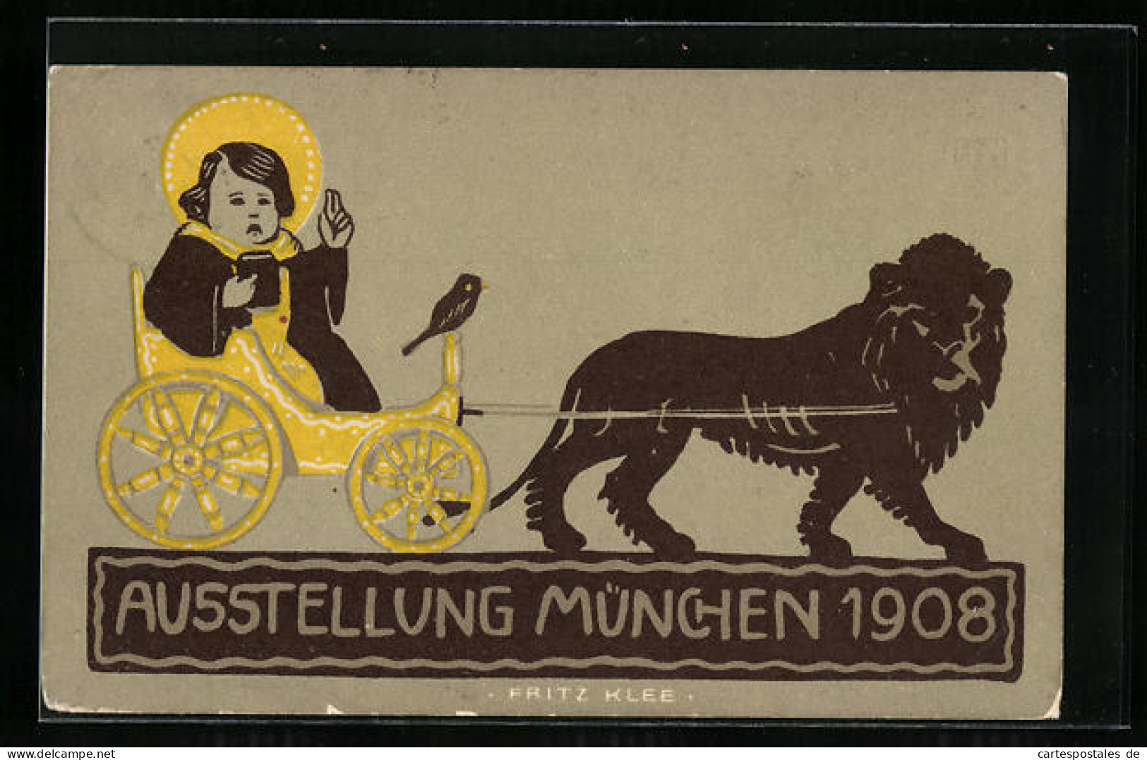 Künstler-AK Sign. Fritz Klee: München, Ausstellung 1908, Münchner Kindl In Vom Löwen Gezogenen Wagen  - Expositions