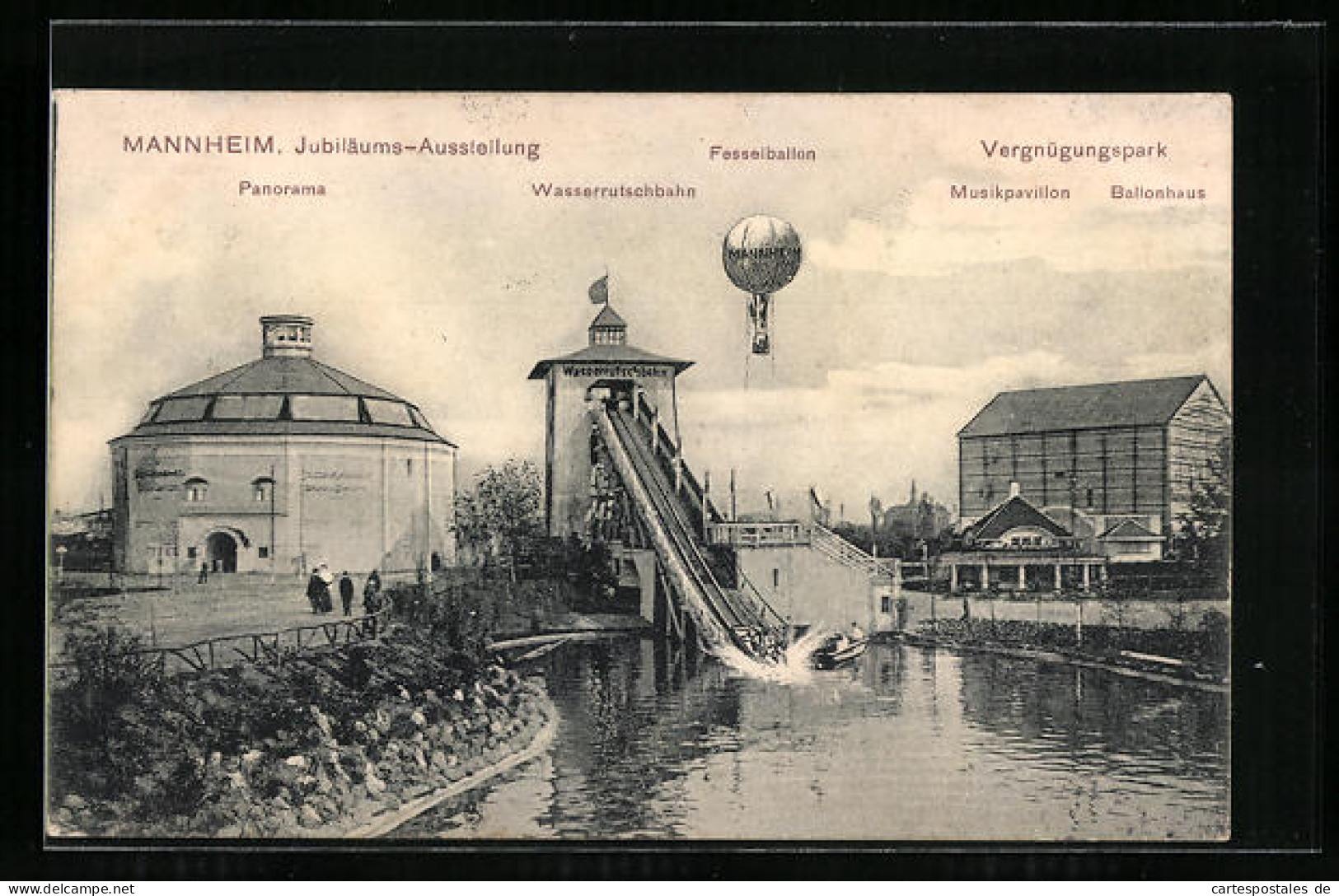 AK Mannheim, Jubiläums-Ausstellung, Rundbau Mit Wasserrutschbahn Und Musikpavillon  - Esposizioni