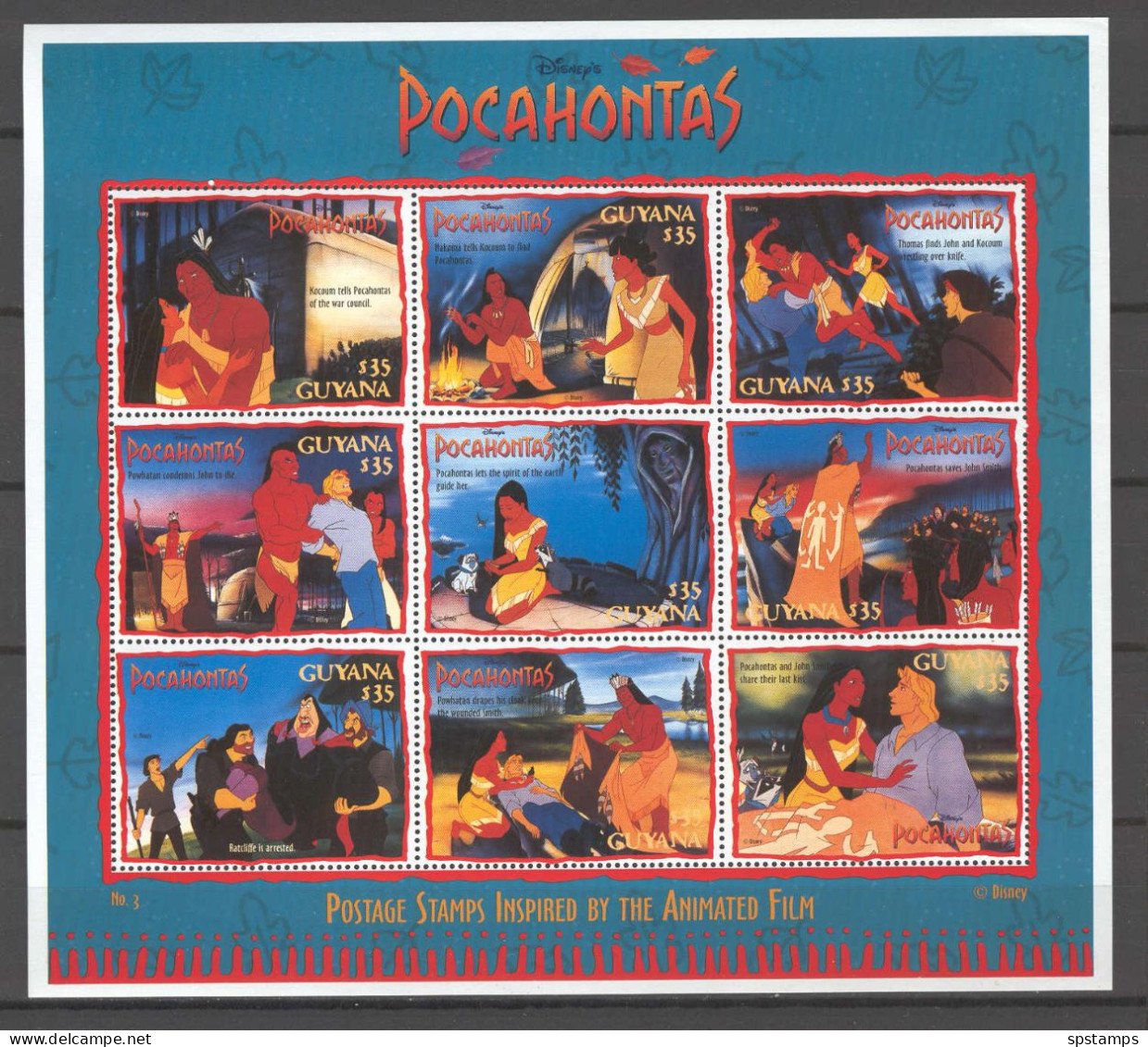 Disney Guyana 1995 Pocahontas Sheetlet #4 MNH - Disney
