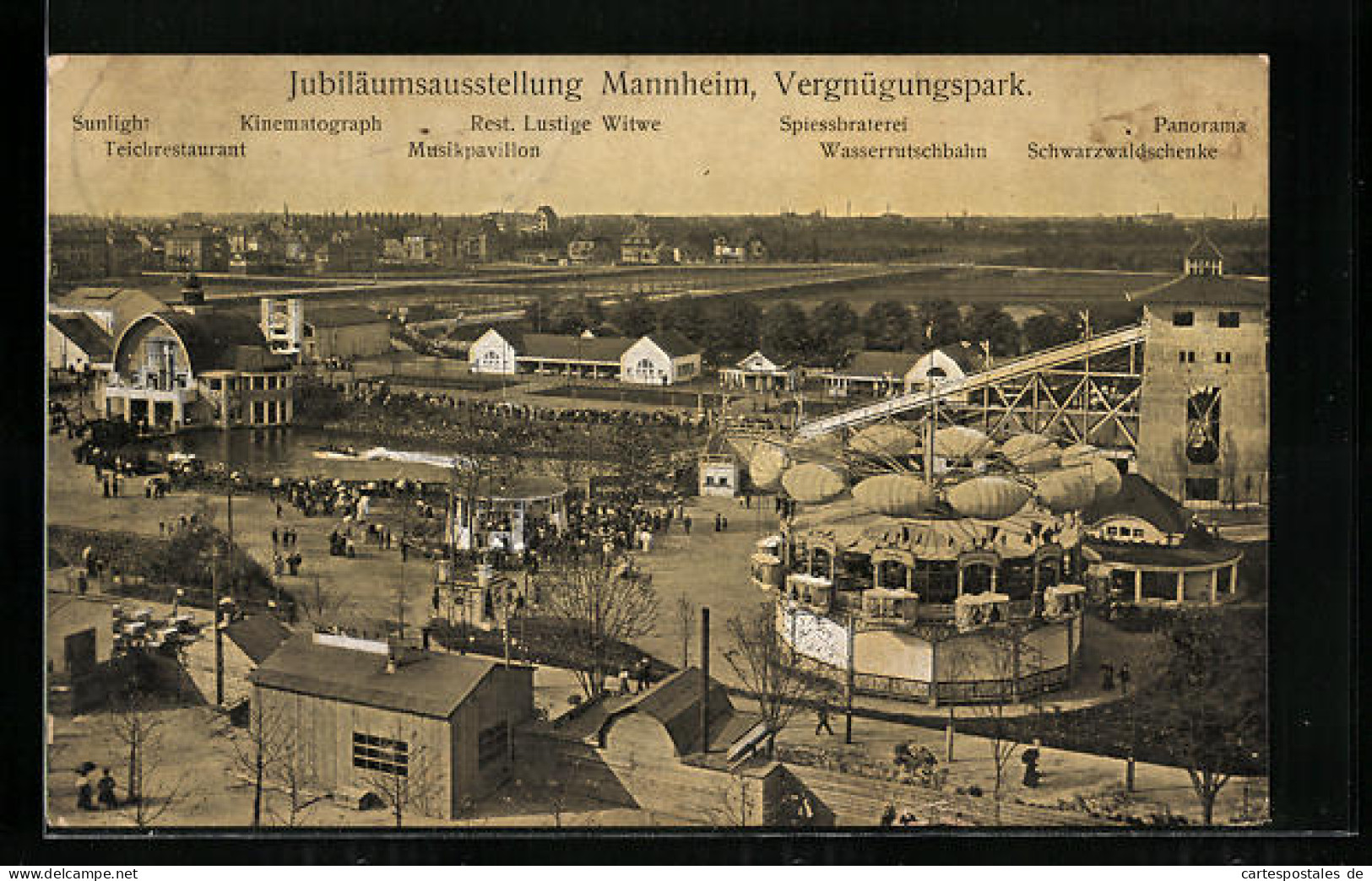 AK Mannheim, Jubiläumsausstellung 1907, Vergnügungspark Mit Wasserrutschbahn  - Exhibitions