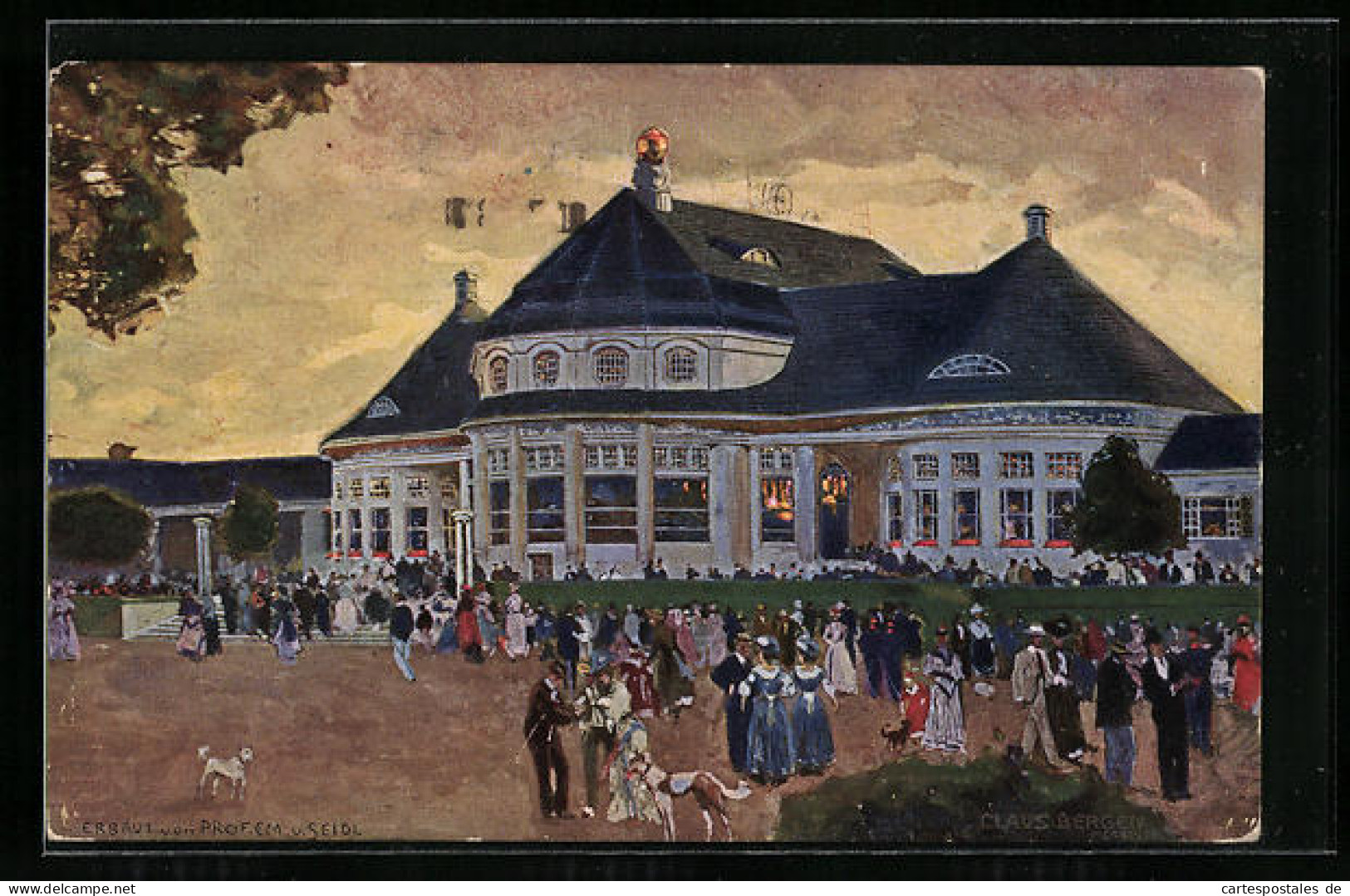 Künstler-AK Claus Bergen: München, Ausstellung 1908, Das Haupt-Restaurant, PP15C147O27, Ganzsache  - Exposiciones