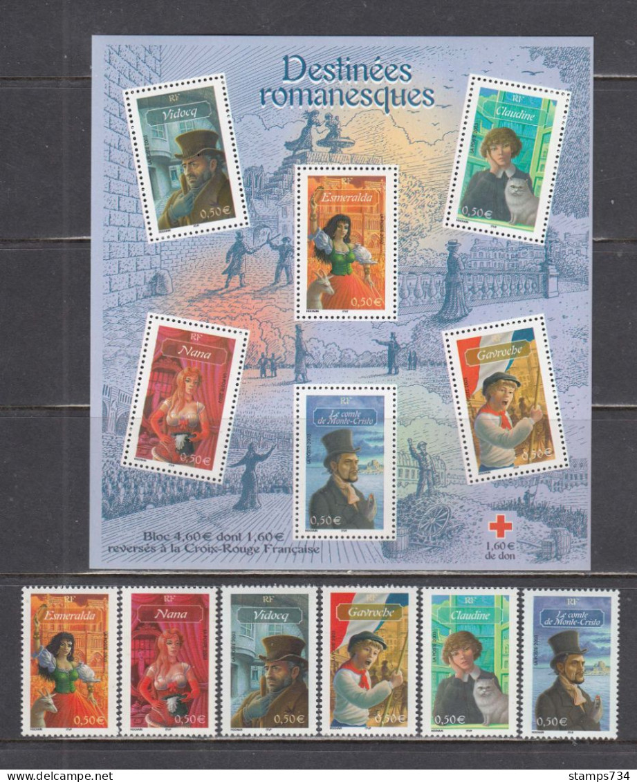 France 2003 - Destinees Romanesques - YT 3588/93 + BF 60, Neufs** - Unused Stamps