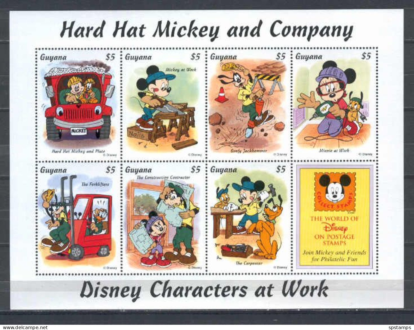 Disney Guyana 1996 Hard Hat Mickey And Company Sheetlet MNH - Disney