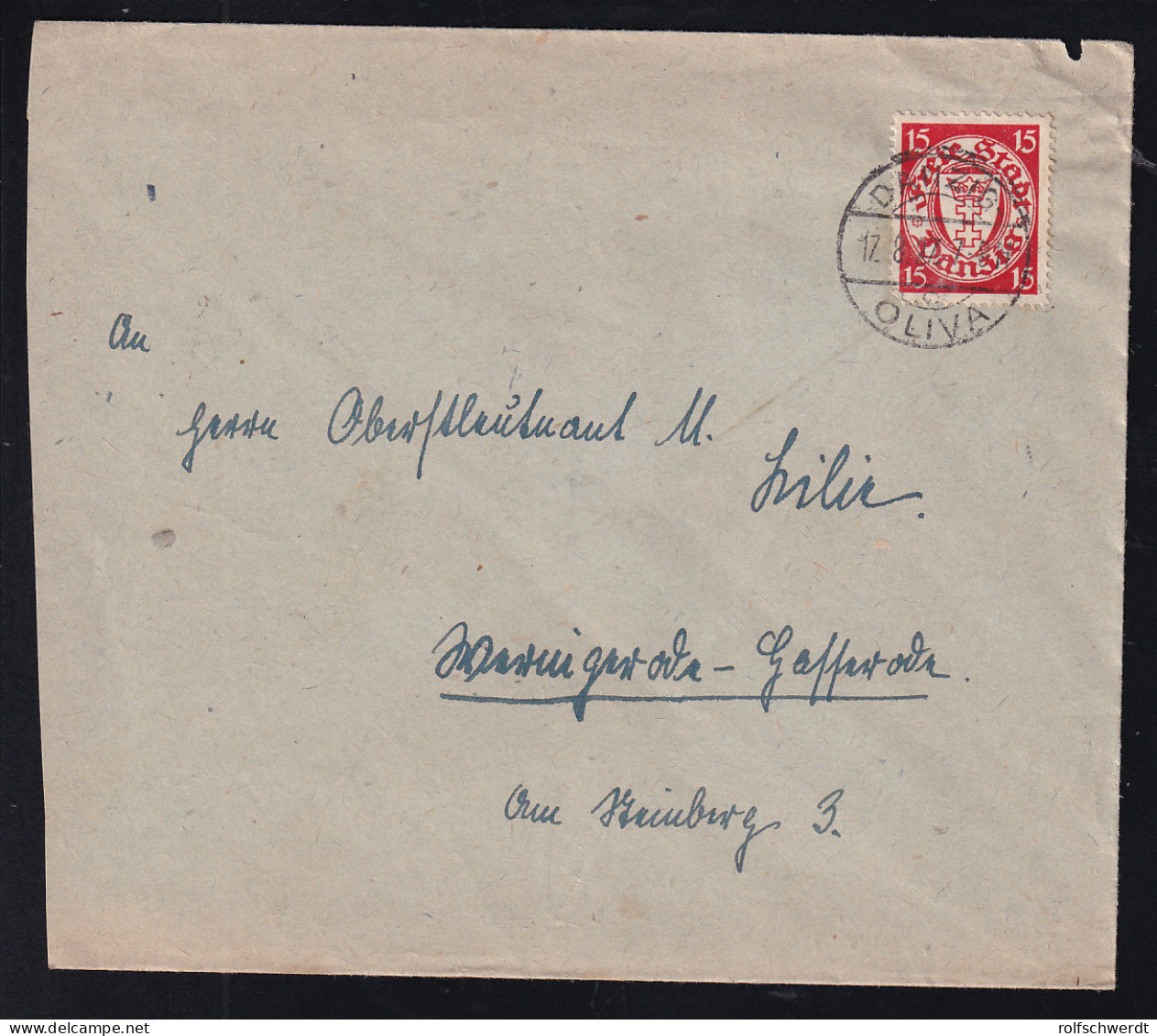 Wappen 15 Pfg. Auf Brief Ab Danzig-Oliva 17.8.27 Nach Wernigerode-Hasserrode - Autres & Non Classés