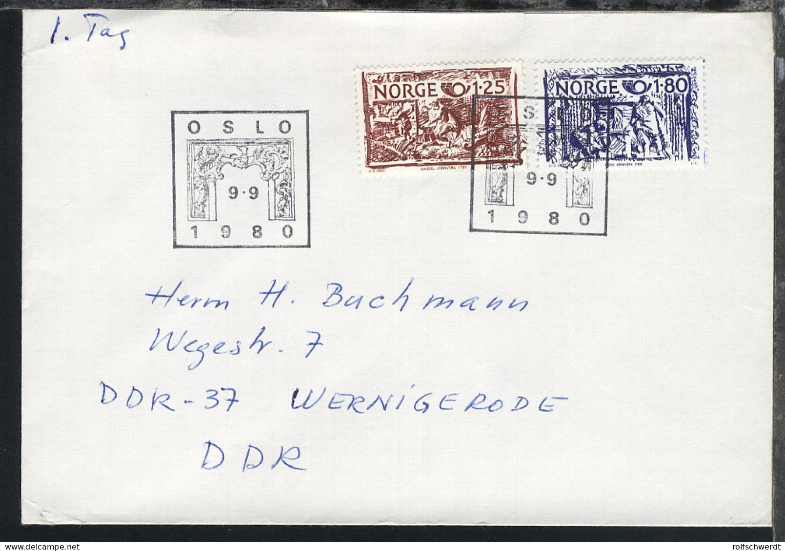 Norwegen 1975/83 9 Verschiedene FDC, 2x Ohne Anschrift, 7x Nach Wernigerode/DDR - Entiers Postaux