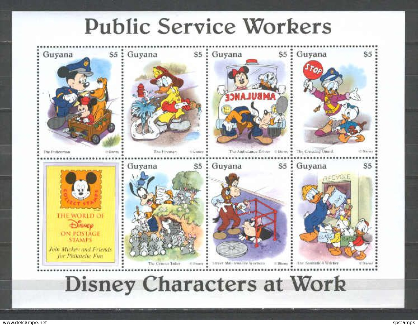 Disney Guyana 1996 Public Service Workers Sheetlet MNH - Disney