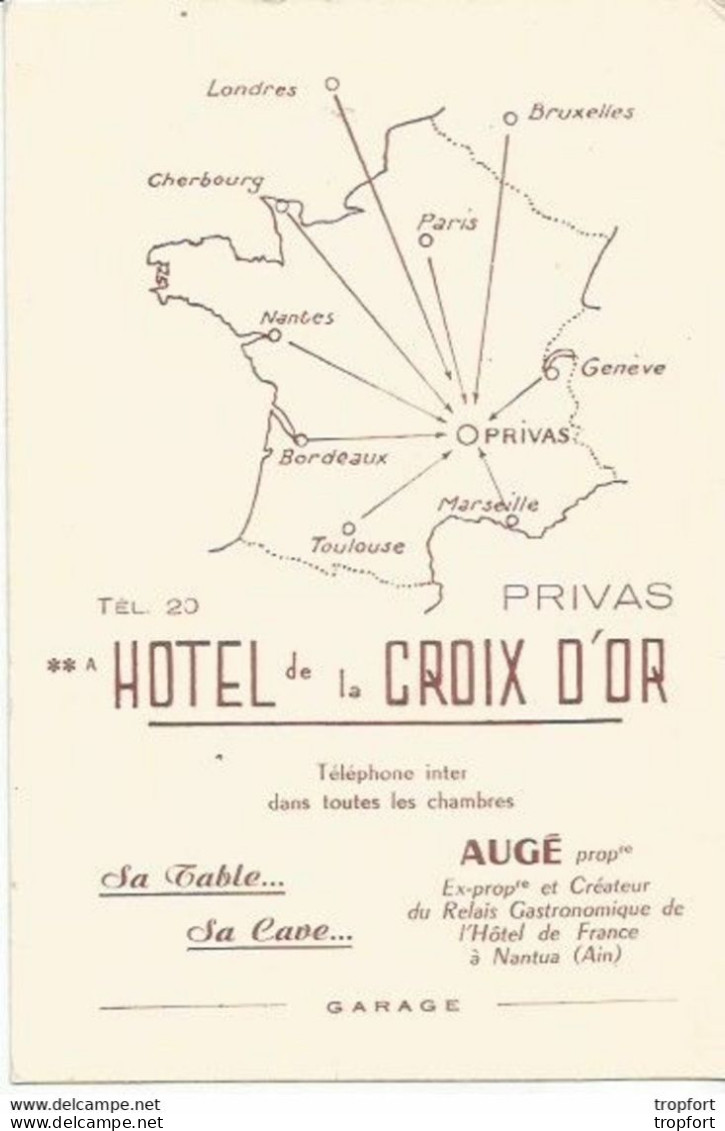 PP / Carte De Visite CPA POSTALE Publicitaire PUB HOTEL De La CROIX D'OR AUGE PRIVAS - Visitekaartjes