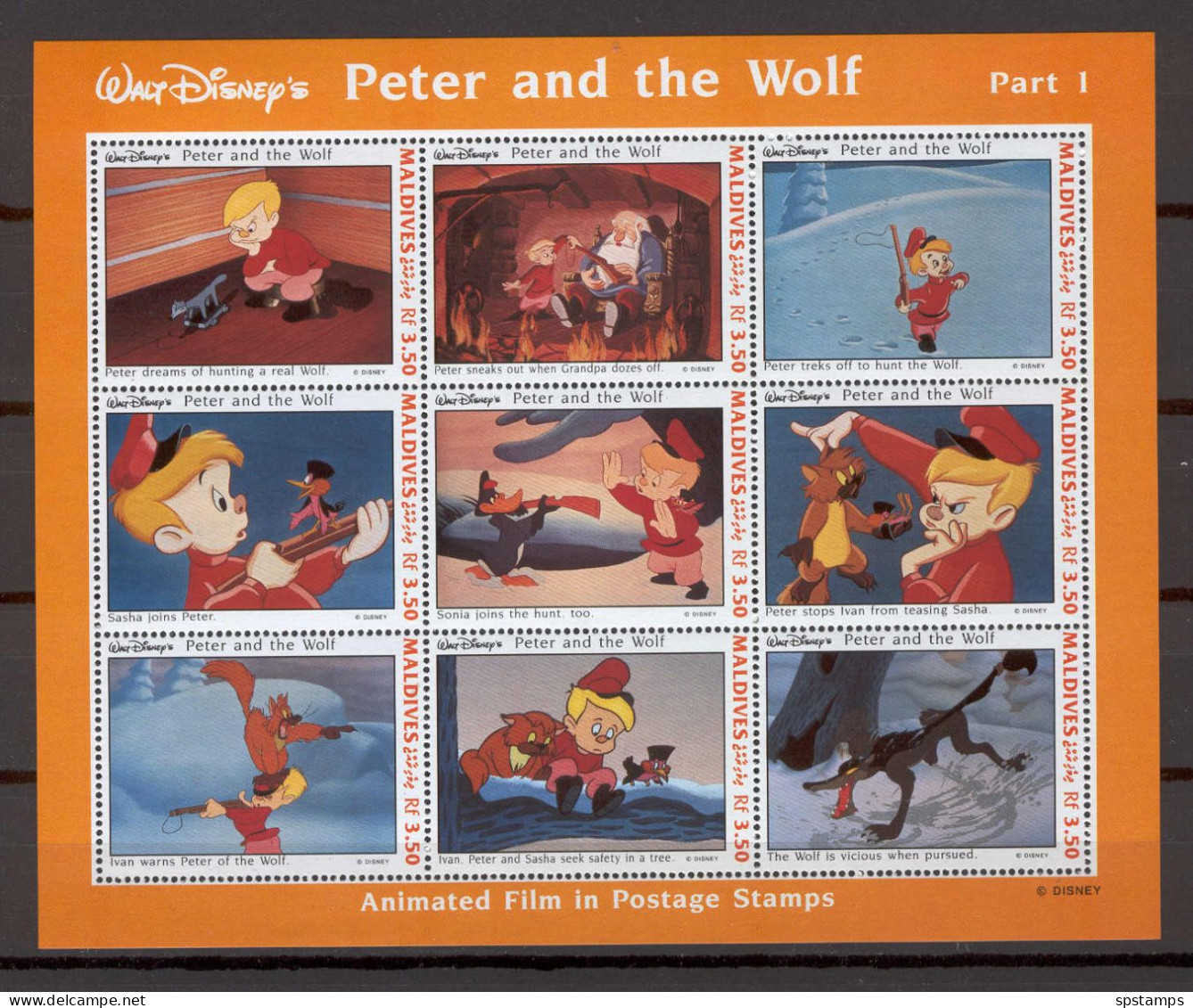 Disney Maldives 1993 Peter And The Wolf Sheetlet #1 MNH - Disney