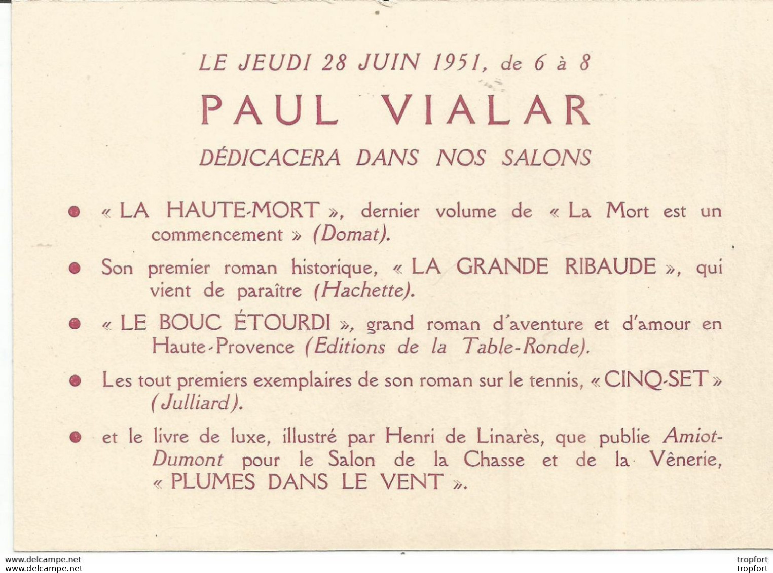 PP / Advertising Business Card Carte De VISITE Publicitaire PUB BAR Restaurant PARIS TAILLEVERNE Paul VIALAR Dédicace - Visitekaartjes