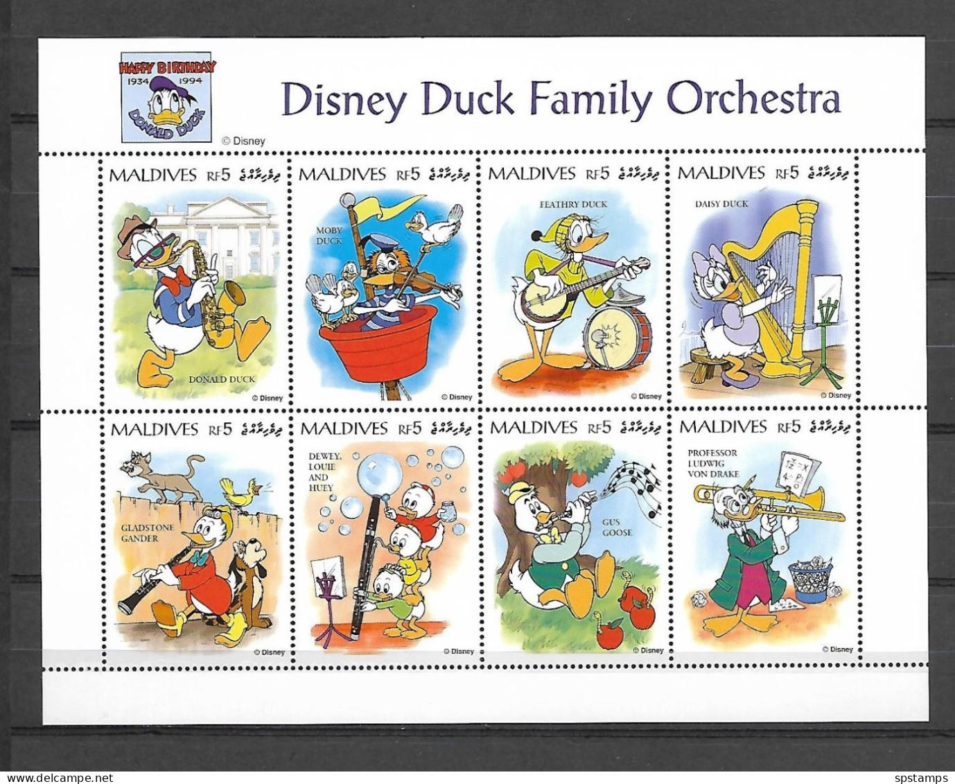 Disney Maldives 1995 Disney Duck Family Orchestra Sheetlet MNH - Disney