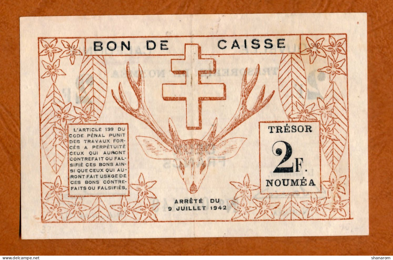 1942 // NOUVELLE CALEDONIE // TRESORERIE DE NOUMEA // JUILLET 1942 // Deux Francs // XF-SUP - Nouvelle-Calédonie 1873-1985