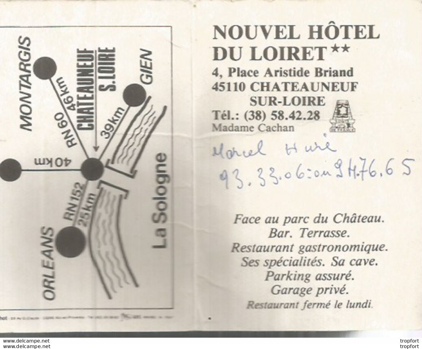 AS / Ancienne Carte De Visite Feuillet PUBLICITAIRE HOTEL DU LOIRET CHATEAUNEUF-SUR-LOIRE - Tarjetas De Visita