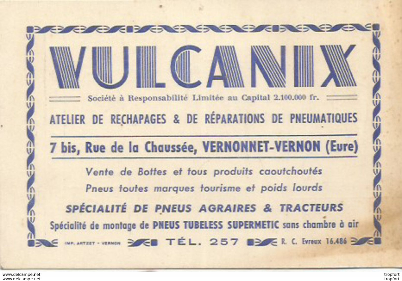 AS / Ancienne Carte De Visite PUBLICITAIRE PUB CDV VULCANIX Vernonnet-vernon ( EURE ) VERNON Pneu - Visitenkarten