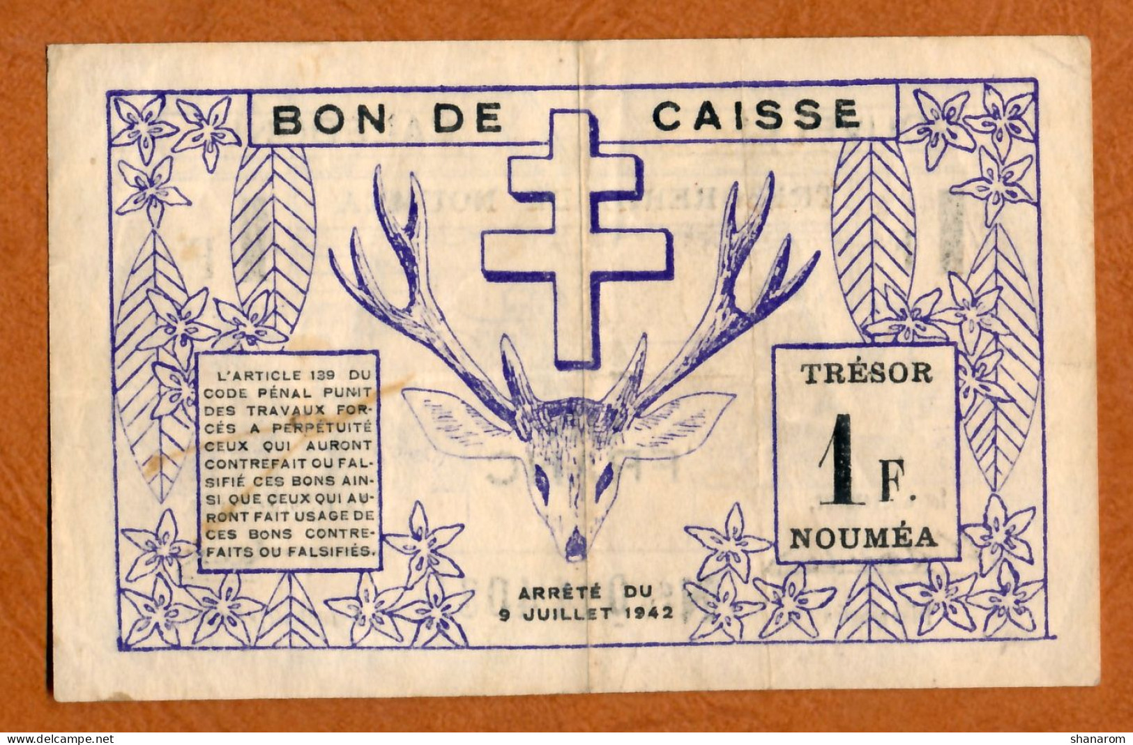 1942 // NOUVELLE CALEDONIE // TRESORERIE DE NOUMEA // JUILLET 1942 // Un Franc // VF-TTB - Nouméa (Nuova Caledonia 1873-1985)