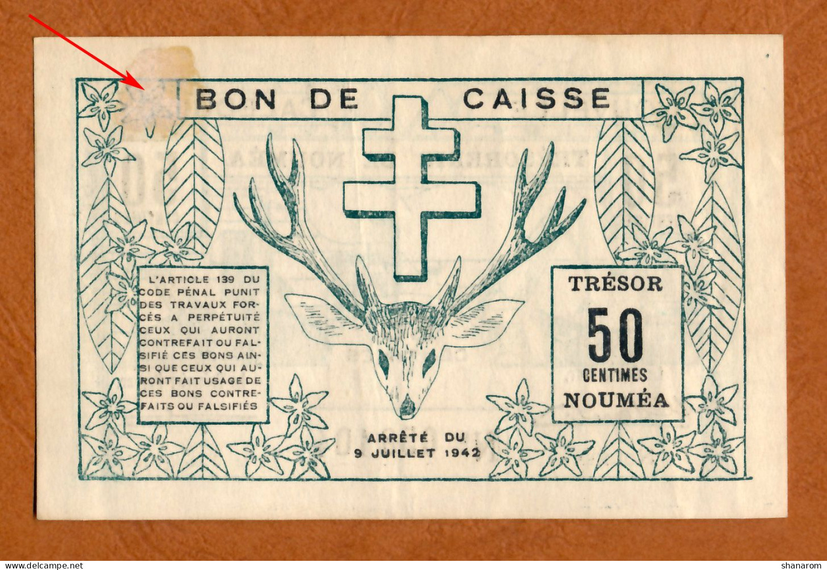 1942 // NOUVELLE CALEDONIE // TRESORERIE DE NOUMEA // JUILLET 1942 // Cinquante Centimes // VF-TTB - Nouméa (New Caledonia 1873-1985)