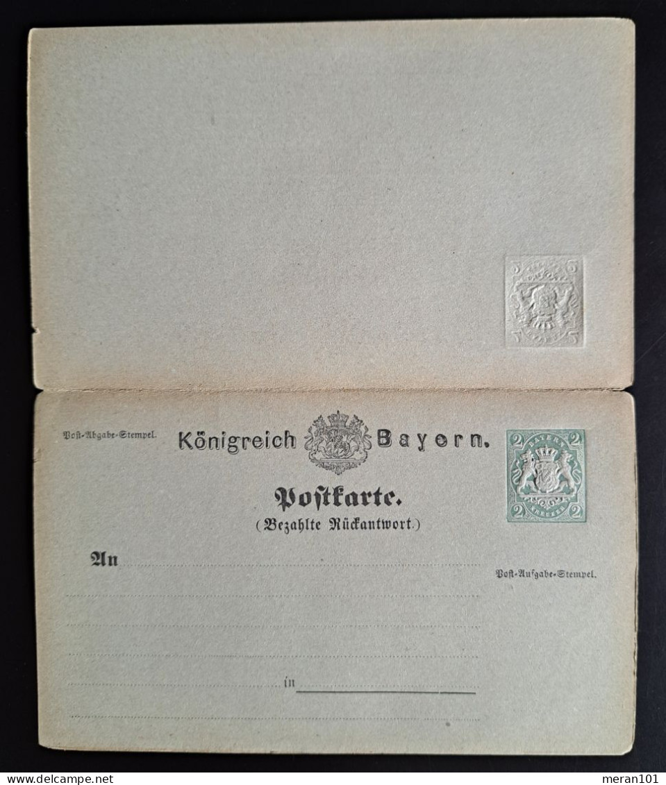 Bayern 1874, Postkarte P5 Ungebraucht, Antwortkarte - Postal  Stationery