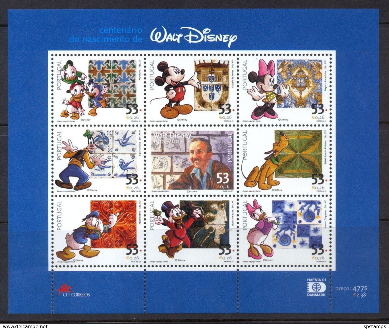 Disney Portugal 2001 Walt Disney Sheetlet MNH - Disney