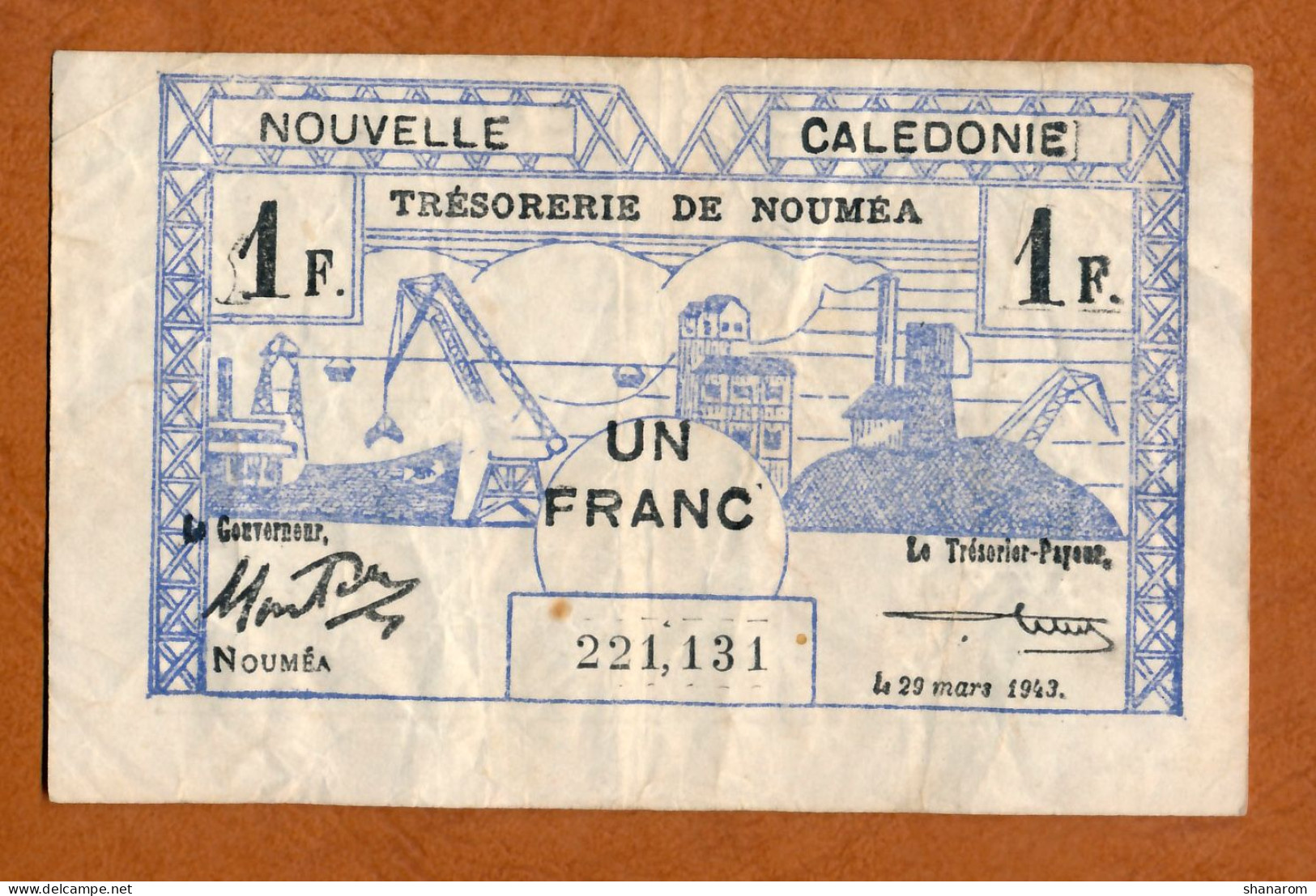 1943 // NOUVELLE CALEDONIE // TRESORERIE DE NOUMEA // Mars 1943 // Un Franc // VF / TTB - Nouvelle-Calédonie 1873-1985