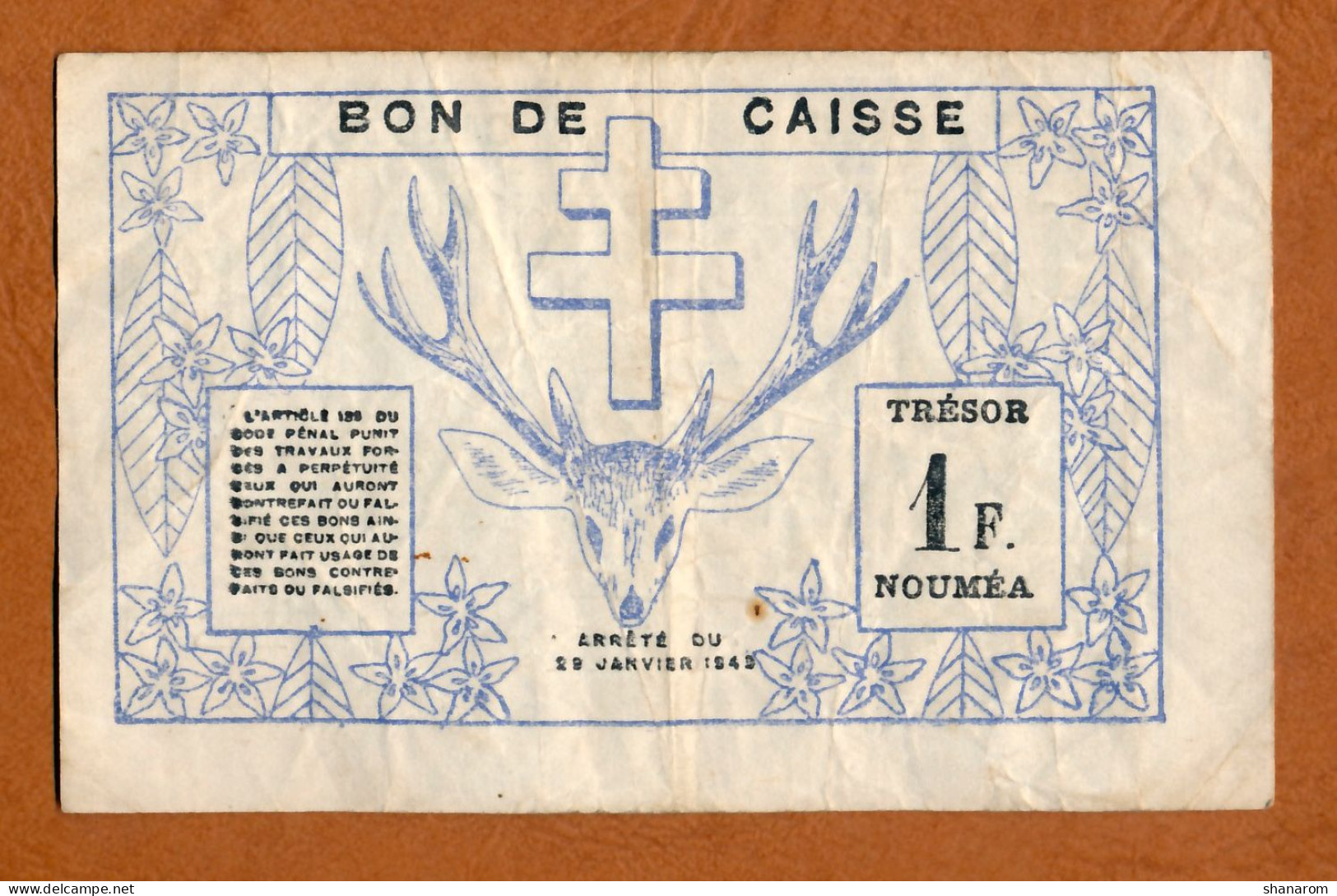 1943 // NOUVELLE CALEDONIE // TRESORERIE DE NOUMEA // Mars 1943 // Un Franc // VF / TTB - Nouméa (New Caledonia 1873-1985)