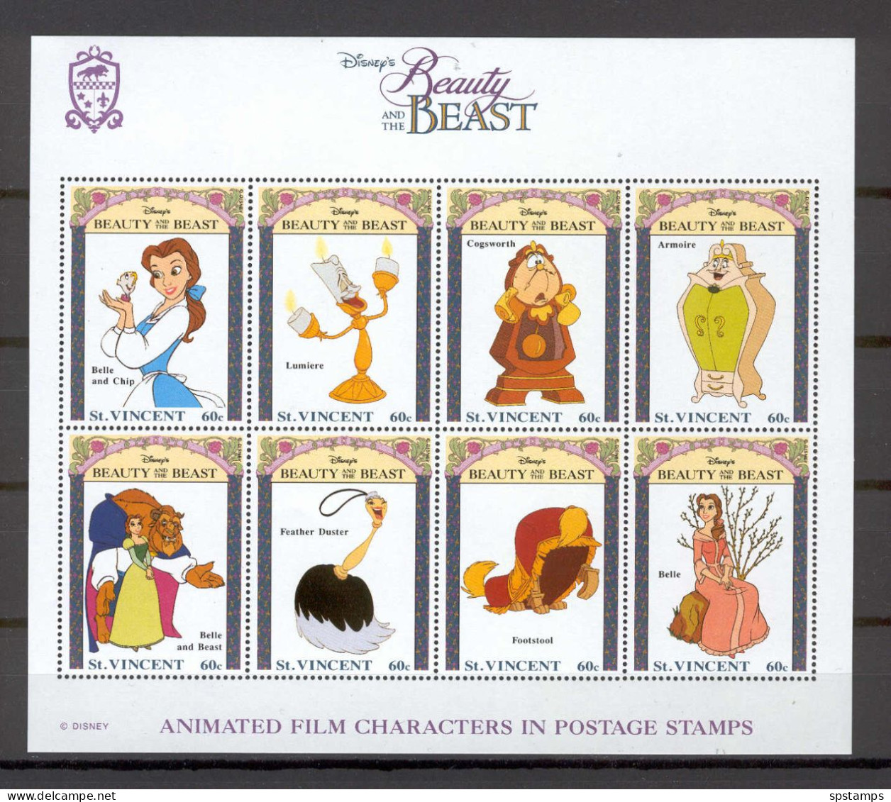 Disney St Vincent 1992 Beauty And The Beast Sheetlet #2 MNH - Disney