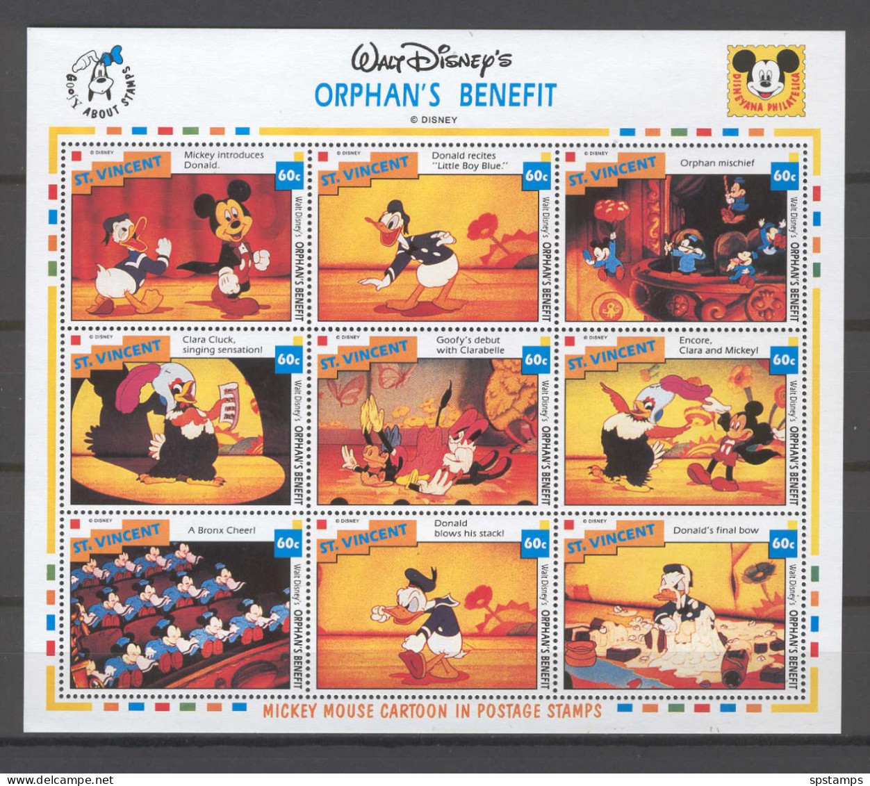 Disney St Vincent 1992 Orphan's Benefit Sheetlet MNH - Disney