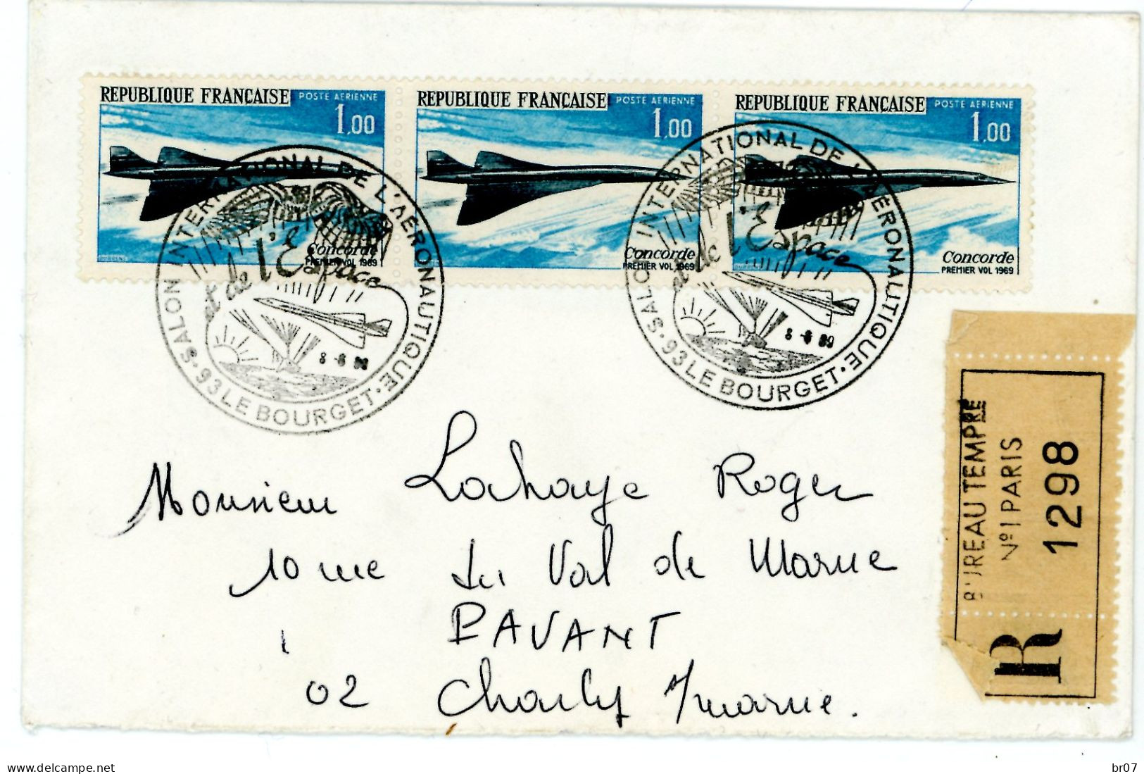 POSTE AERIENNE N°43 BANDE 3 SUR LR 08/06/1969 SALON INTERNATIONAL AERONAUTIQUE ET ESPACE SCANS - 1961-....