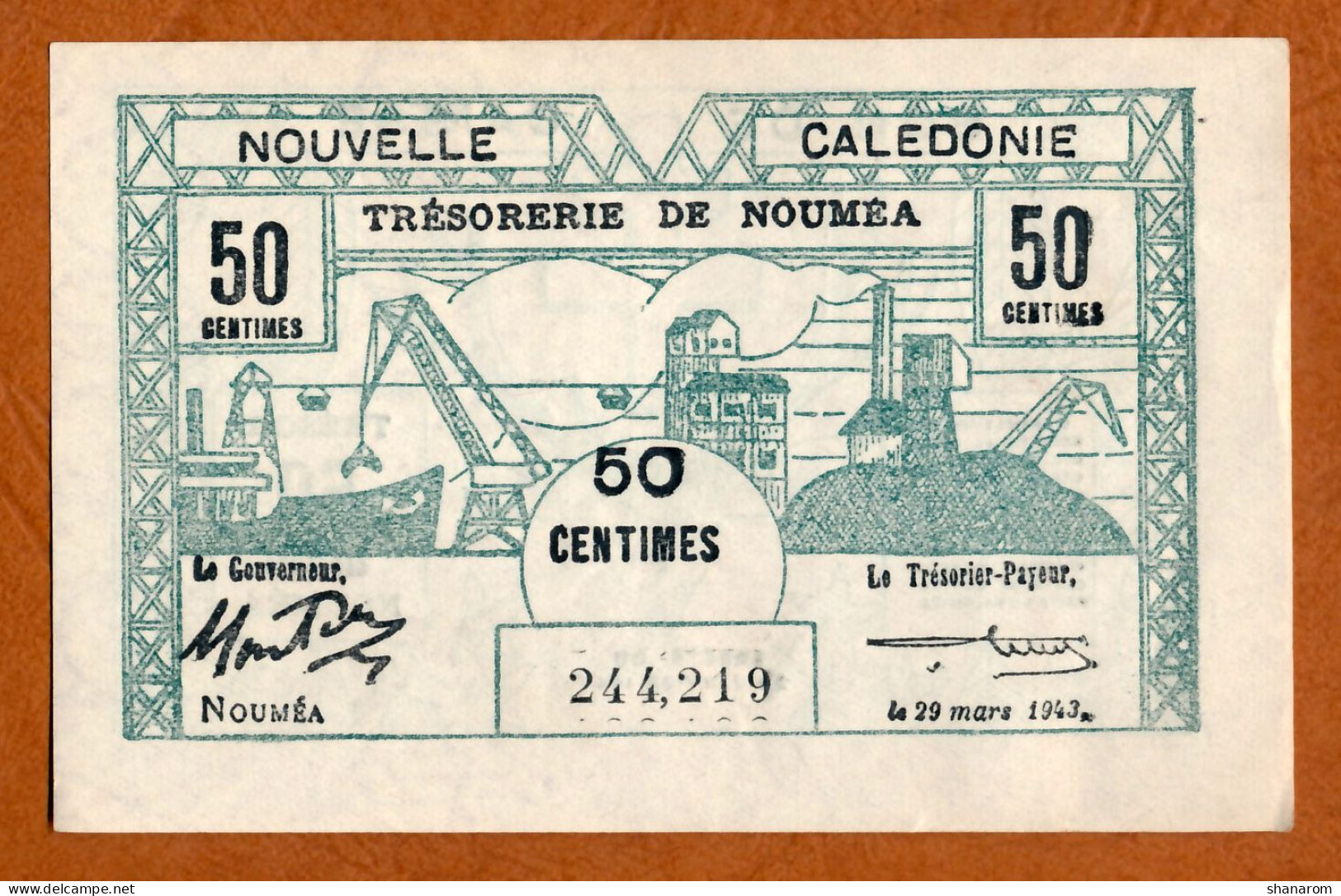 1943 // NOUVELLE CALEDONIE // TRESORERIE DE NOUMEA // Mars 1943 // Cinquante Centimes // XF+ / SUP+ - Nouméa (Nieuw-Caledonië 1873-1985)