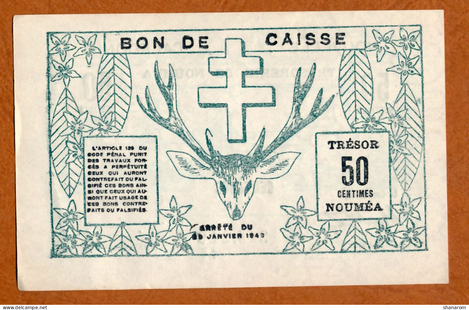 1943 // NOUVELLE CALEDONIE // TRESORERIE DE NOUMEA // Mars 1943 // Cinquante Centimes // XF+ / SUP+ - Nouméa (New Caledonia 1873-1985)