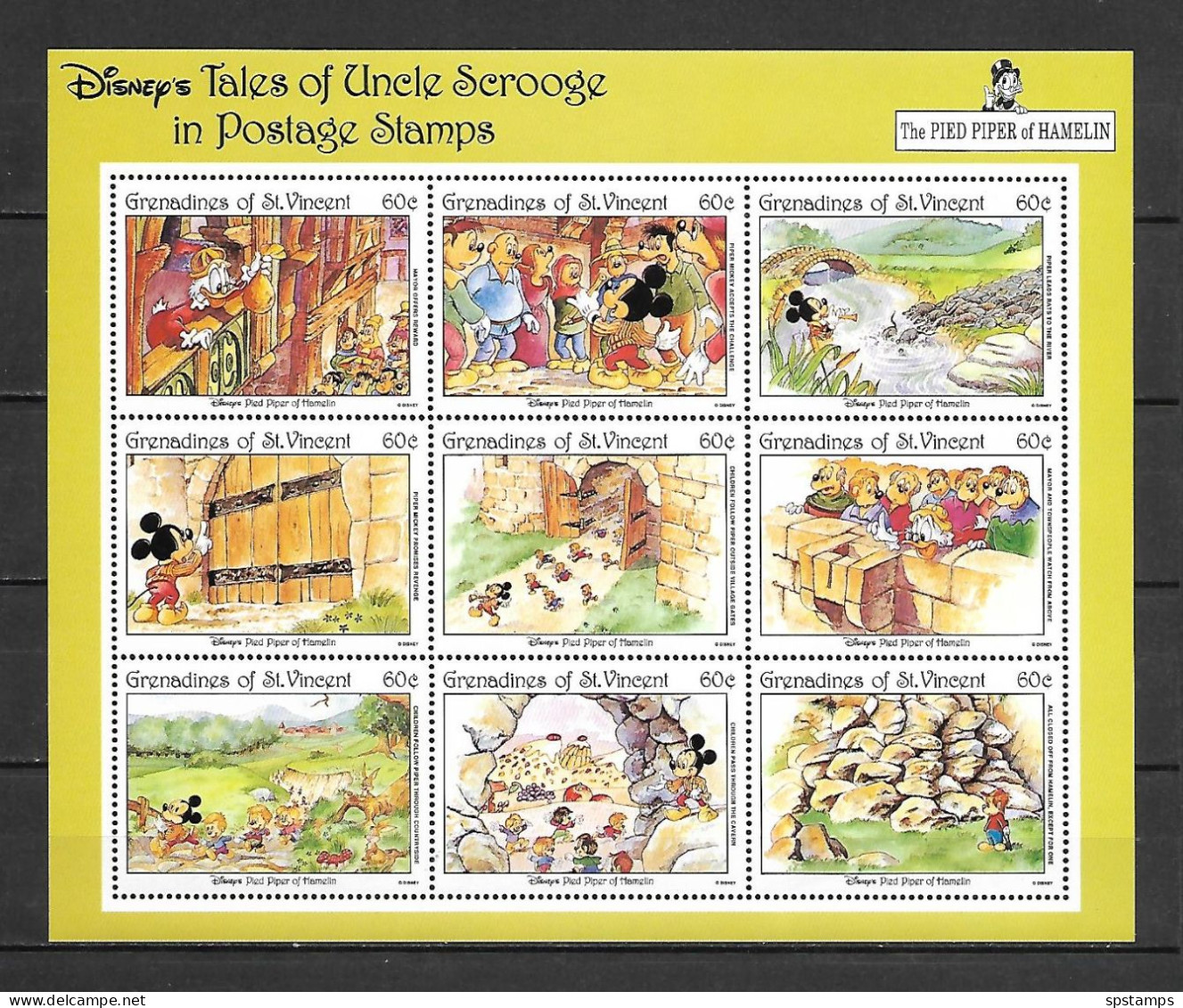 Disney St Vincent Gr 1992 Tales Of Ungle Scrooge - The Pied Piper Of Hamelin Sheetlet MNH - Disney