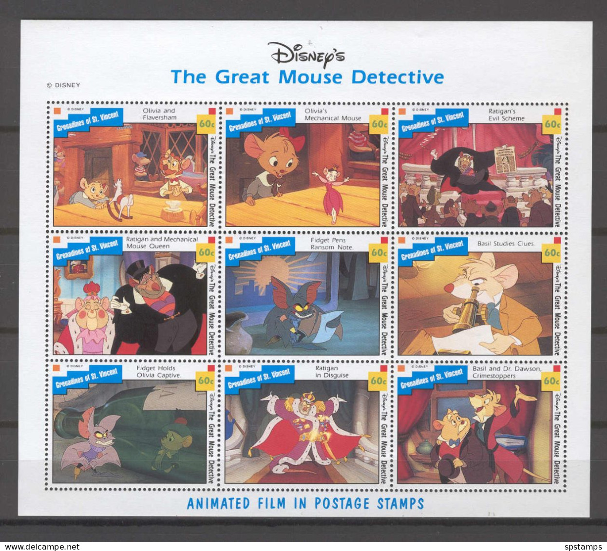 Disney St Vincent Gr 1992 The Great Mouse Detective Sheetlet MNH - Disney
