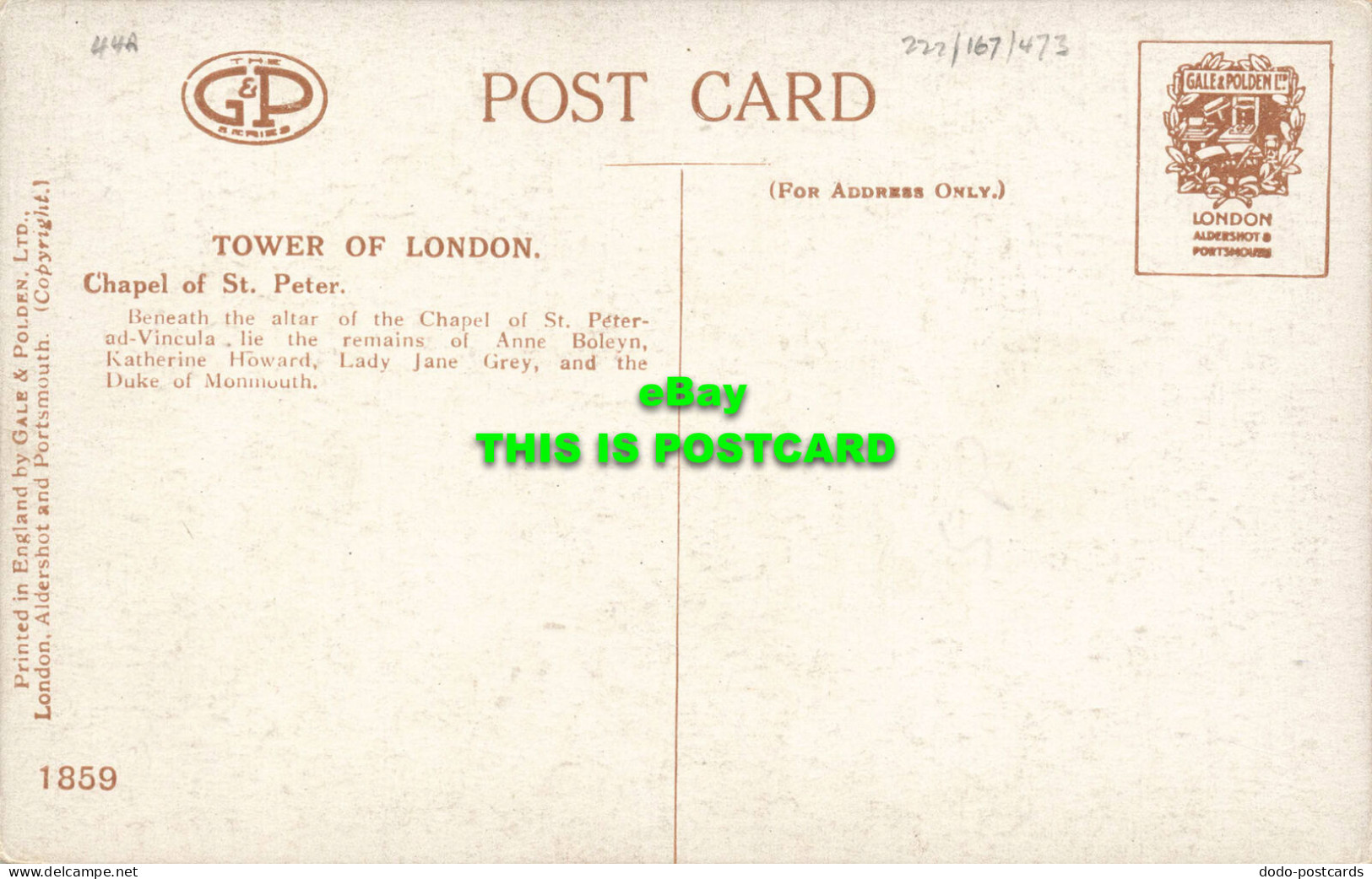 R594064 Tower Of London. Chapel Of St. Peter. Gale And Polden - Altri & Non Classificati