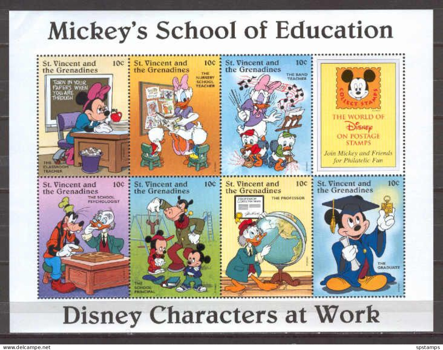 Disney St Vincent Gr 1996 Mickey's School Of Education Sheetlet MNH - Disney