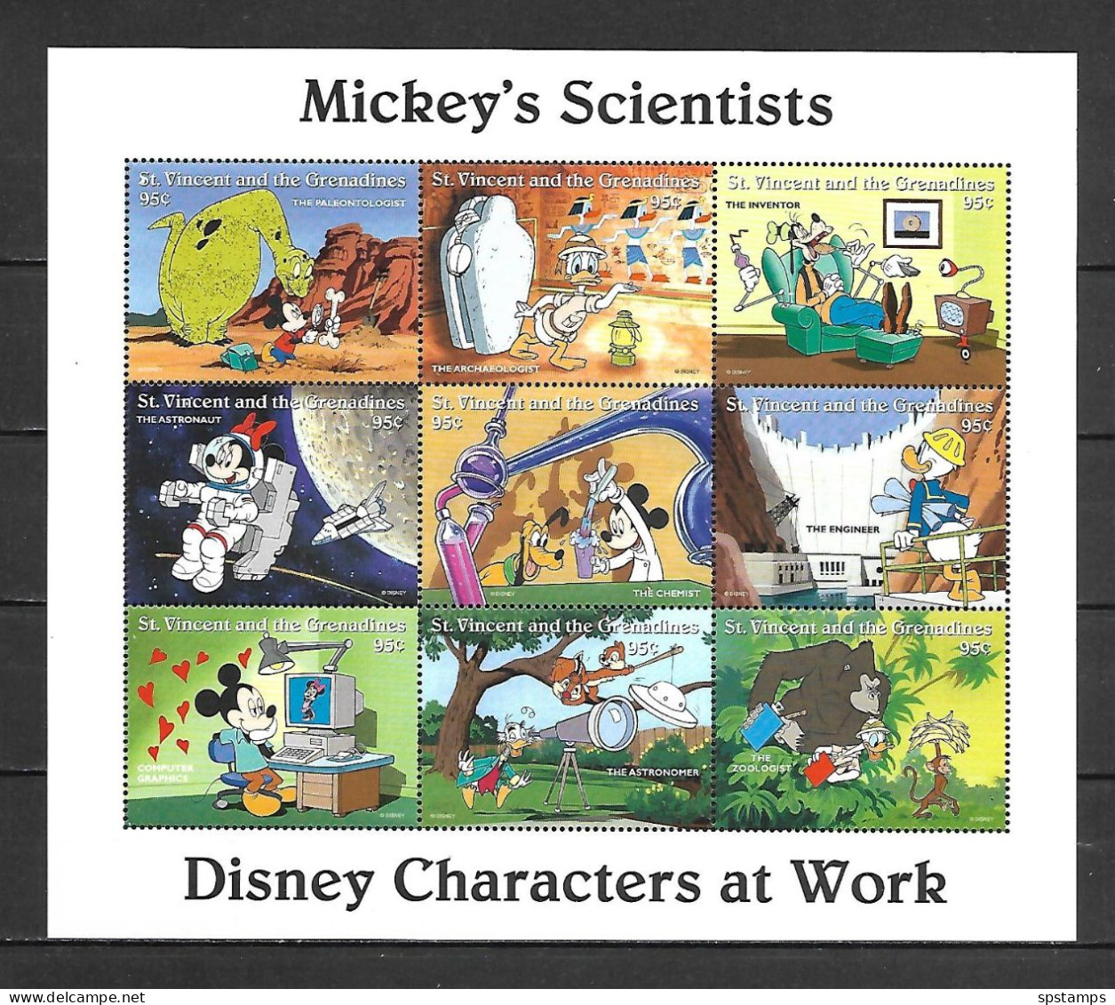 Disney St Vincent Gr 1996 Mickey's Scientists Sheetlet (WITHOUT LABEL) MNH - Disney