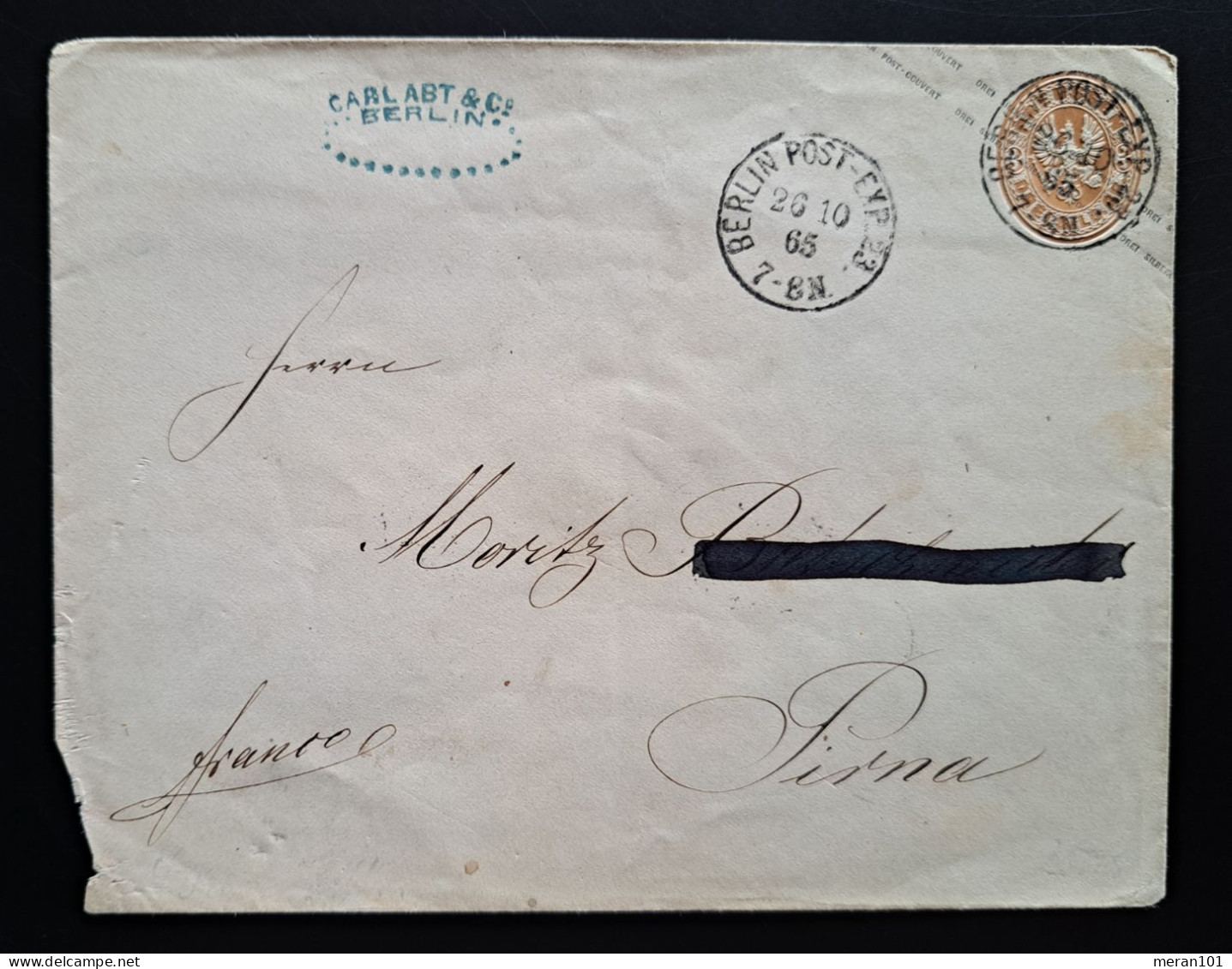 Preussen 1865, Umschlag Berlin Nach Pirna Mi U28B - Postal  Stationery